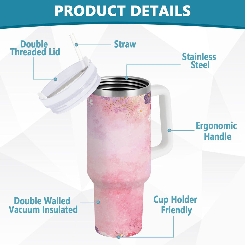 30 oz Insulated Stainless Steel Tumbler Double Wall Stainless Steel Tumbler with 2-Way Drinking Colorful Pastel Floral Pattern M514X