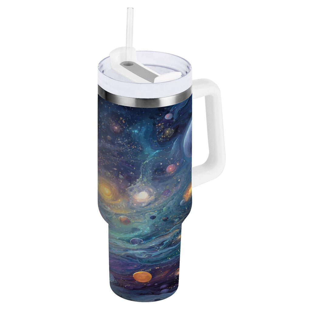 30 oz Insulated Stainless Steel Tumbler Double Wall Stainless Steel Tumbler with 2-Way Drinking Vibrant and Colorful Universe M453M