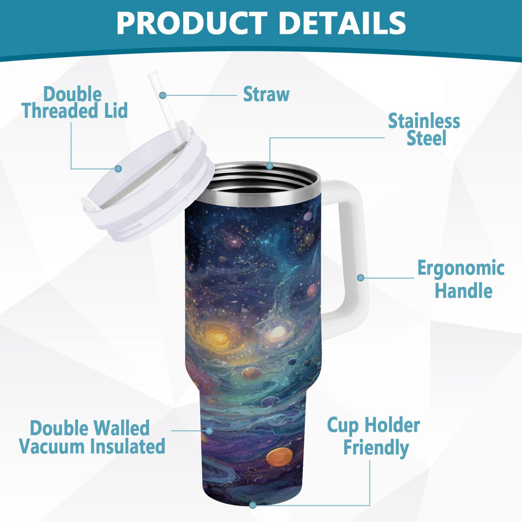 30 oz Insulated Stainless Steel Tumbler Double Wall Stainless Steel Tumbler with 2-Way Drinking Vibrant and Colorful Universe M453M