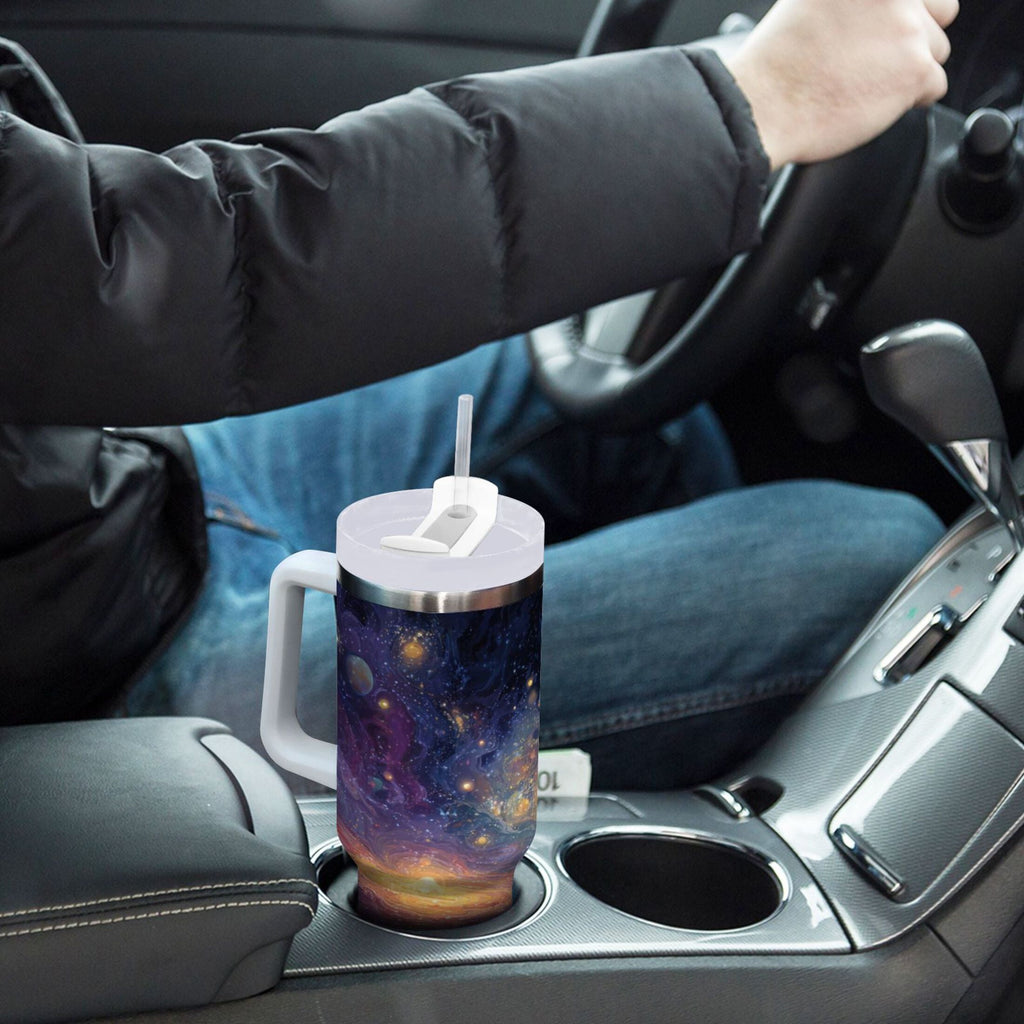 30 oz Insulated Stainless Steel Tumbler Double Wall Stainless Steel Tumbler with 2-Way Drinking Vibrant and Colorful Universe M453M