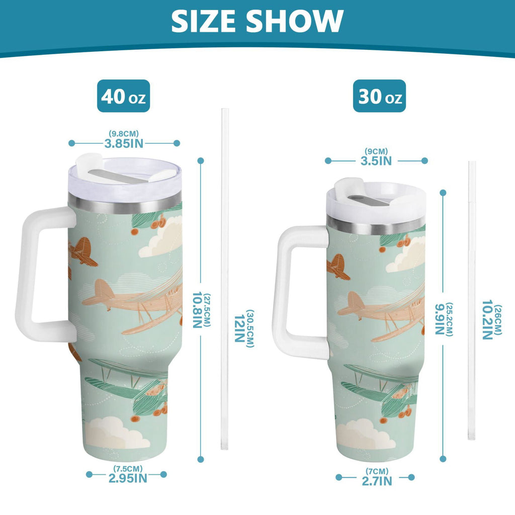 40 oz Insulated Stainless Steel Tumbler Double Wall Stainless Steel Tumbler with 2-Way Drinking Cute Airplanes M647B