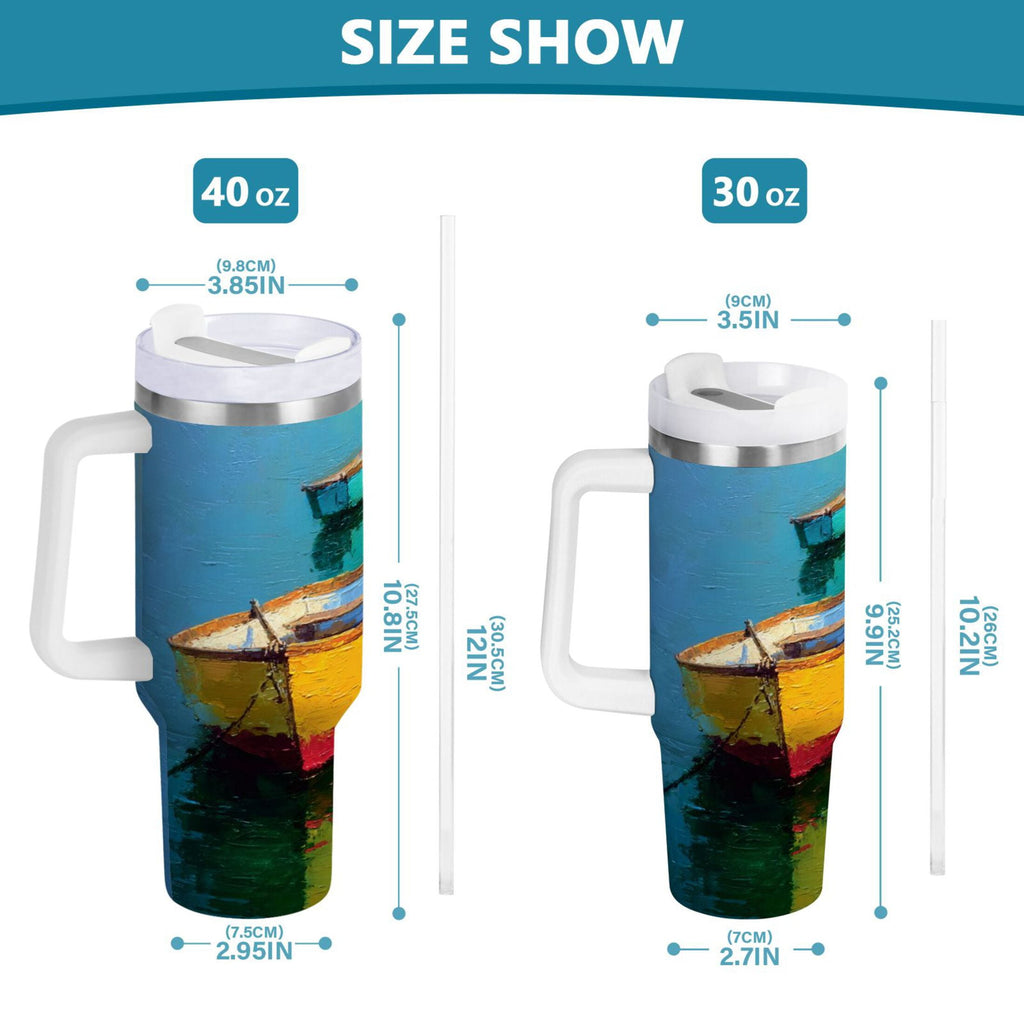 30 oz Insulated Stainless Steel Tumbler Double Wall Stainless Steel Tumbler with 2-Way Drinking Colorful Row Boats M555L
