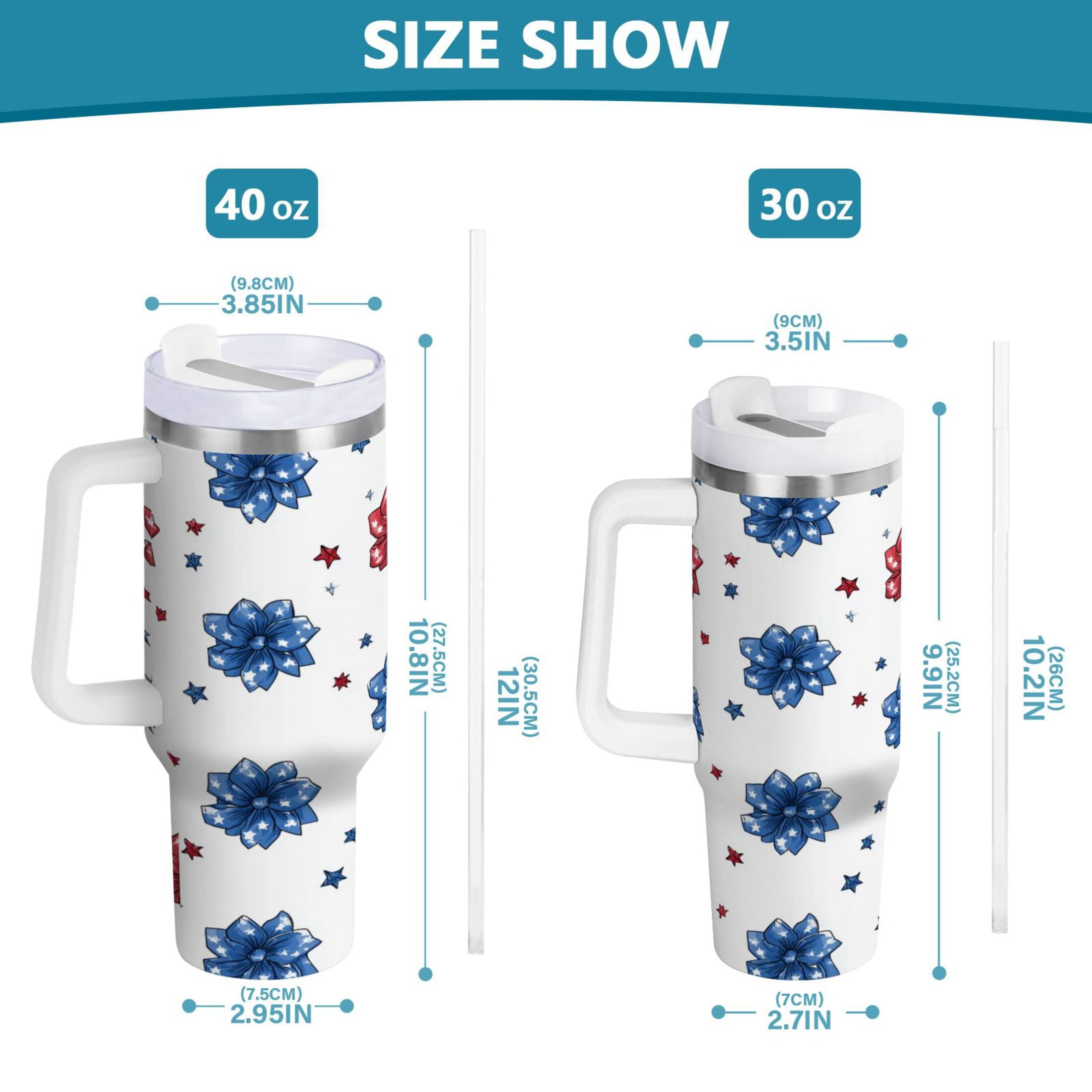 40 oz Insulated Stainless Steel Tumbler Double Wall Stainless Steel Tumbler with 2-Way Drinking Stars and Stripes Puttern Flower M521C