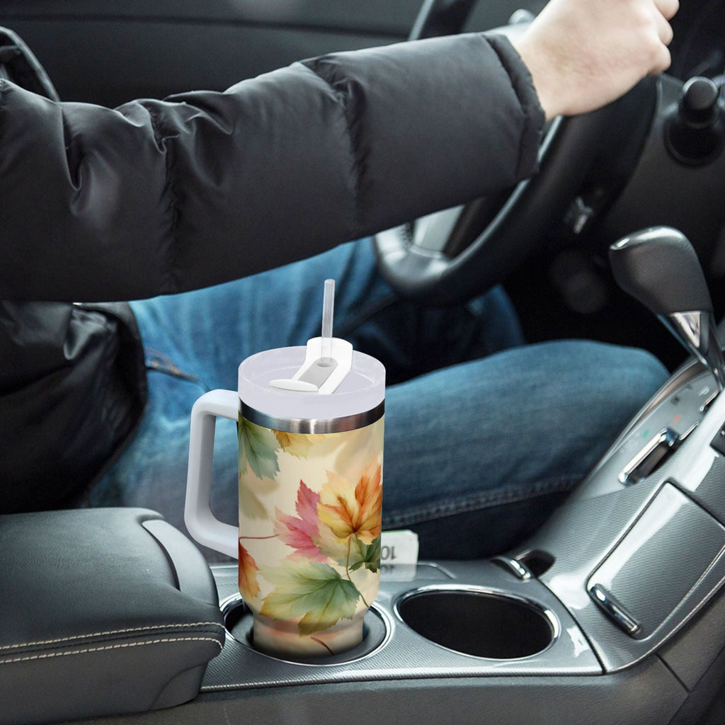 40 oz Insulated Stainless Steel Tumbler Double Wall Stainless Steel Tumbler with 2-Way Drinking Watercolor Maple Leaves Pattern M513P