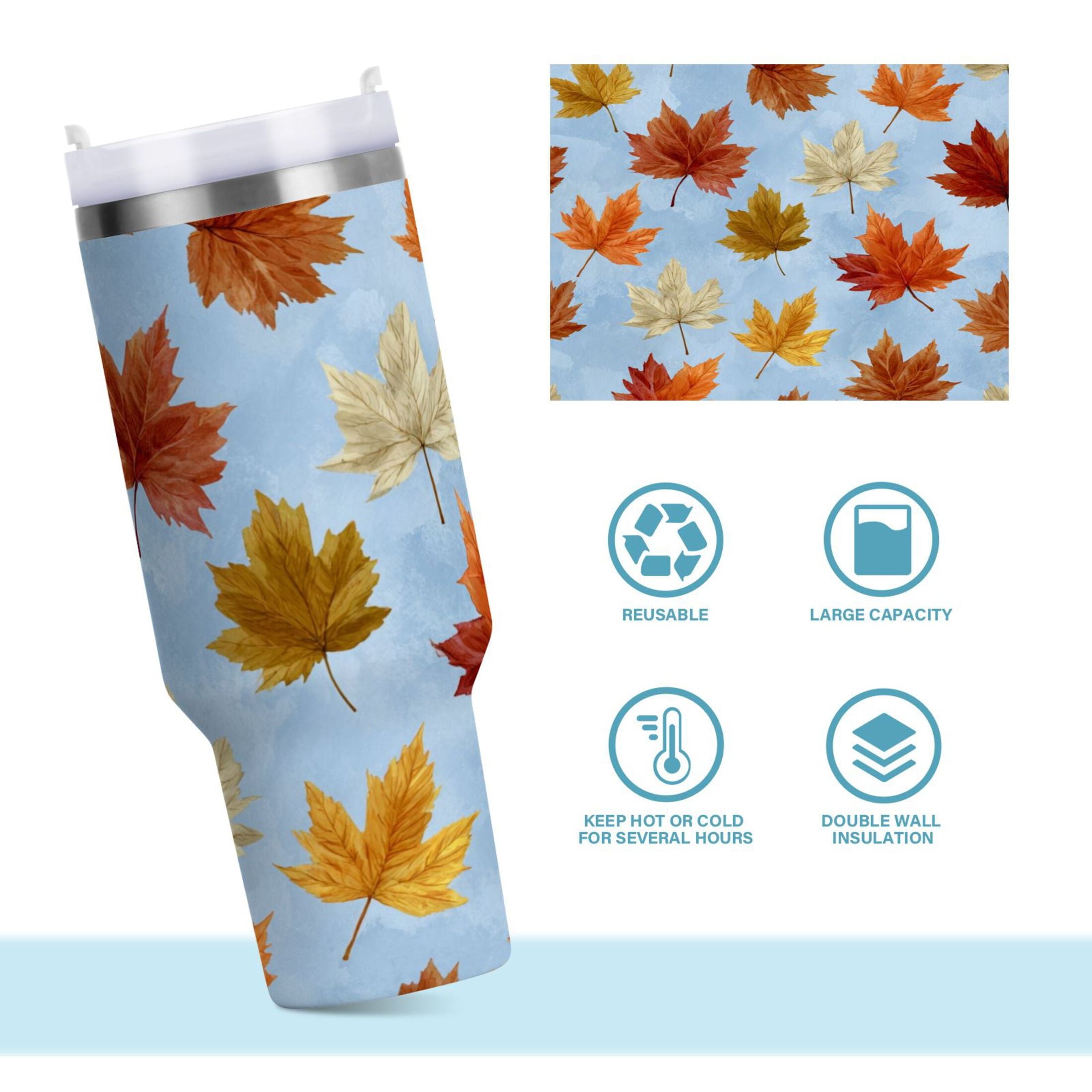 30 oz Insulated Stainless Steel Tumbler Double Wall Stainless Steel Tumbler with 2-Way Drinking Autumn Maple Leaves M641J