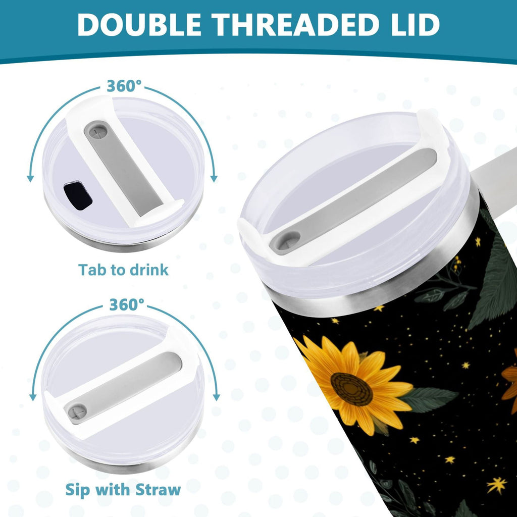 30 oz Insulated Stainless Steel Tumbler Double Wall Stainless Steel Tumbler with 2-Way Drinking Yellow Sunflower Pattern M532S