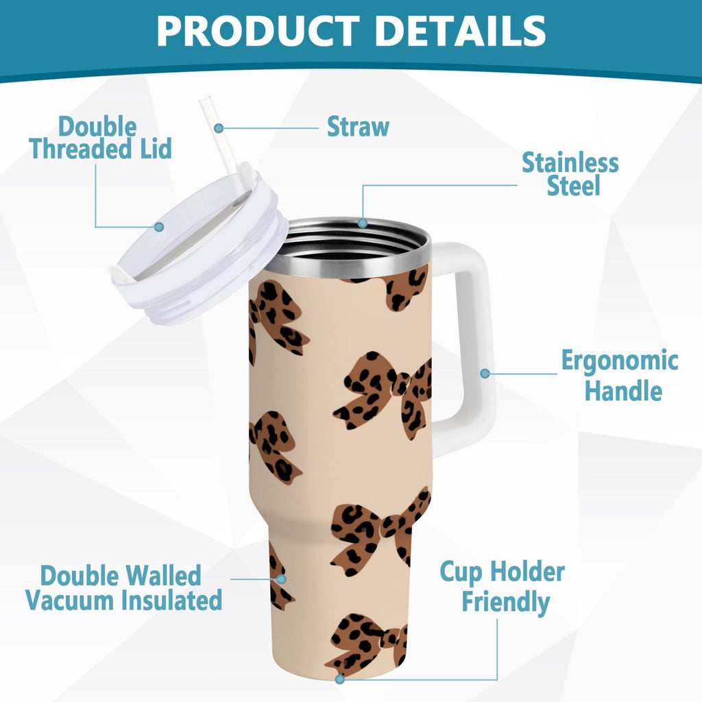 30 oz Insulated Stainless Steel Tumbler Double Wall Stainless Steel Tumbler with 2-Way Drinking Cute Brown Bow M528Z