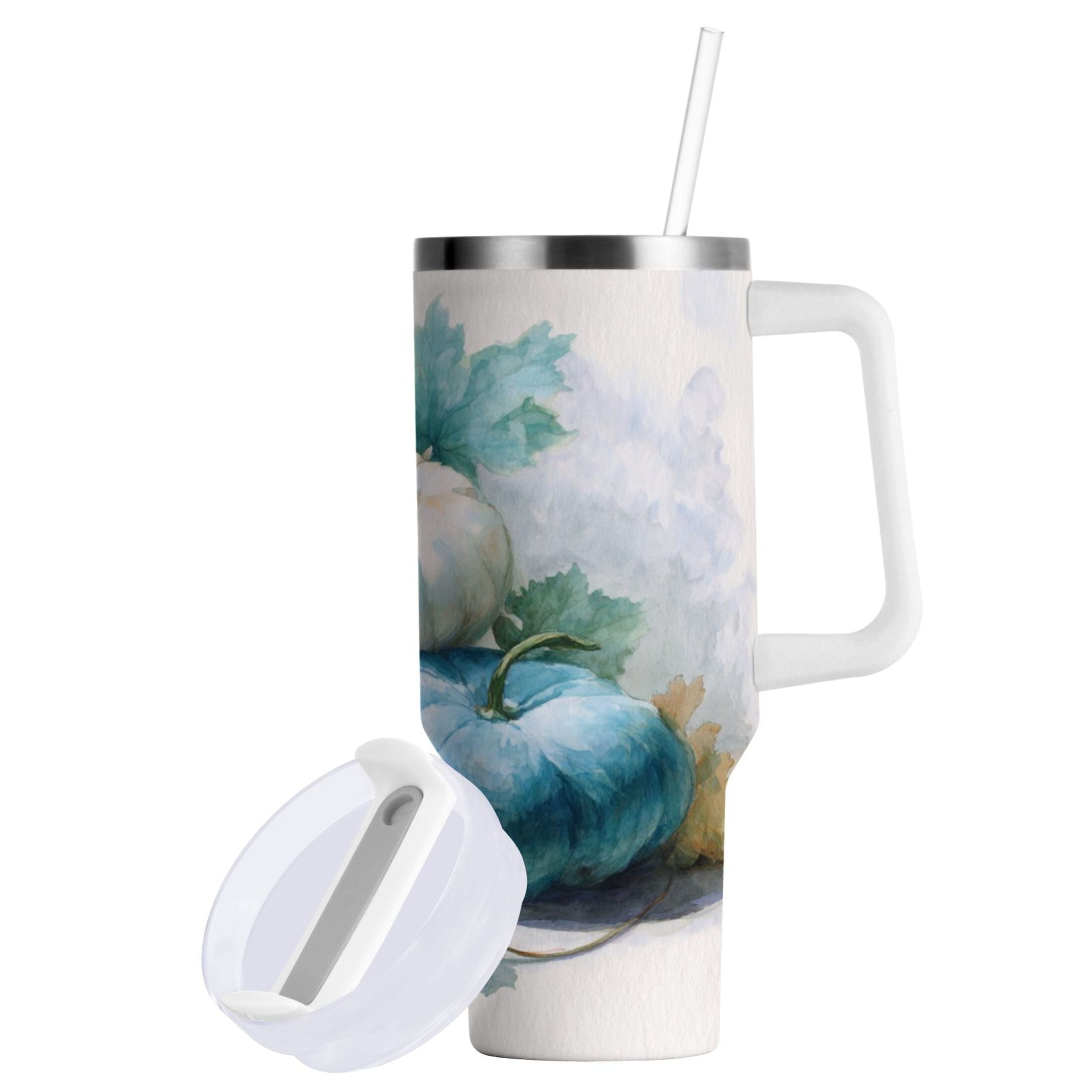 40 oz Insulated Stainless Steel Tumbler Double Wall Stainless Steel Tumbler with 2-Way Drinking Watercolor Pumpkins and Leaves M447U