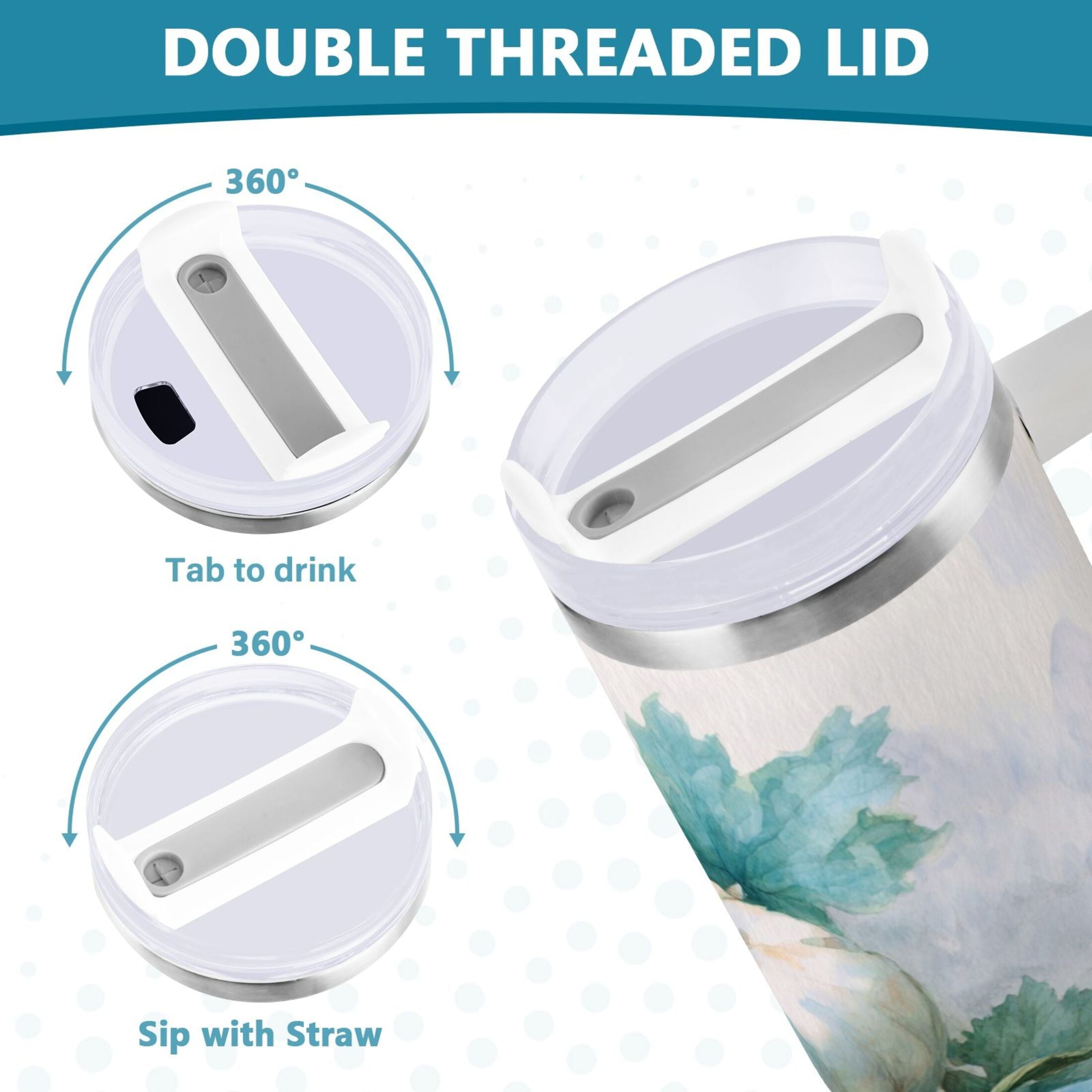 40 oz Insulated Stainless Steel Tumbler Double Wall Stainless Steel Tumbler with 2-Way Drinking Watercolor Pumpkins and Leaves M447U