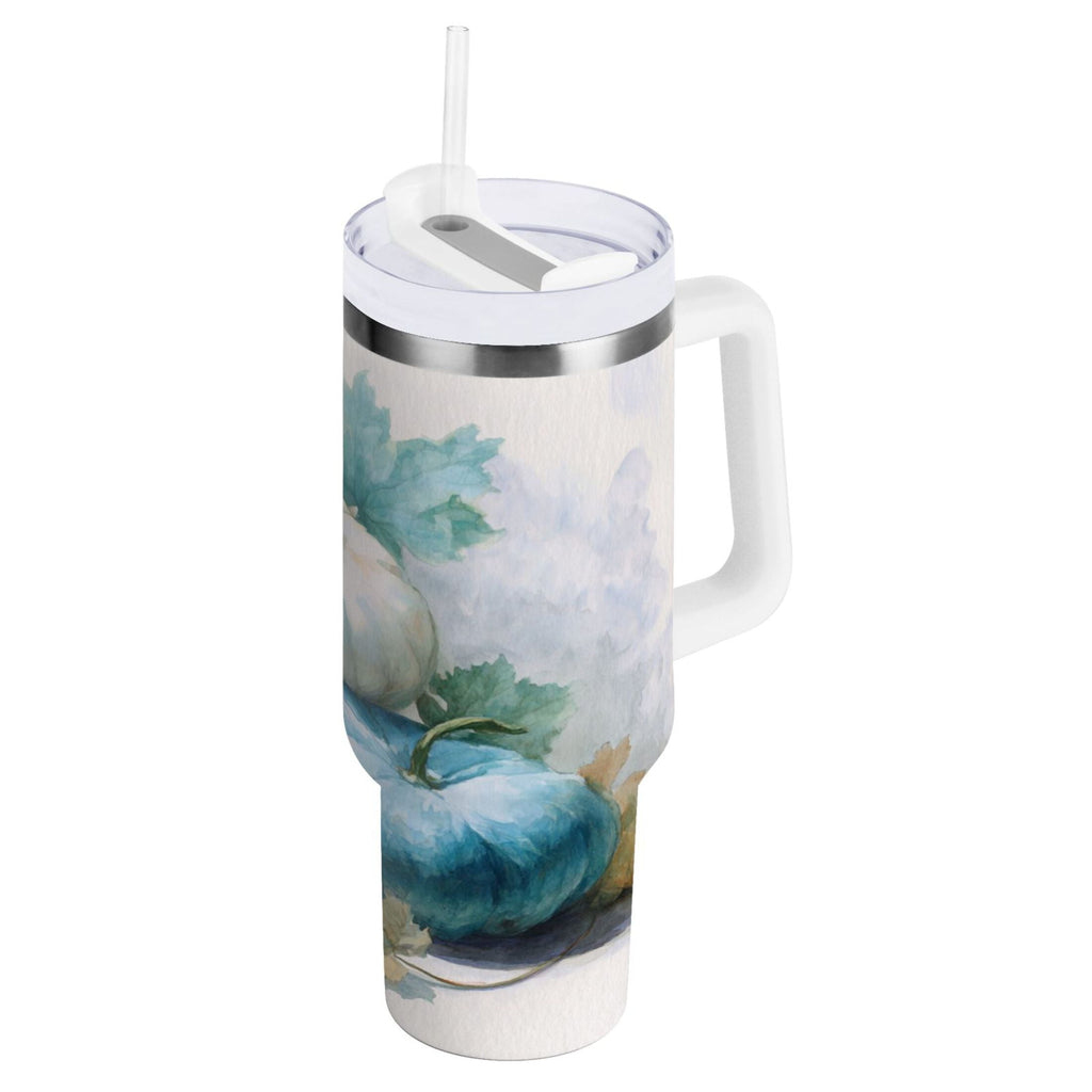 40 oz Insulated Stainless Steel Tumbler Double Wall Stainless Steel Tumbler with 2-Way Drinking Watercolor Pumpkins and Leaves M447U