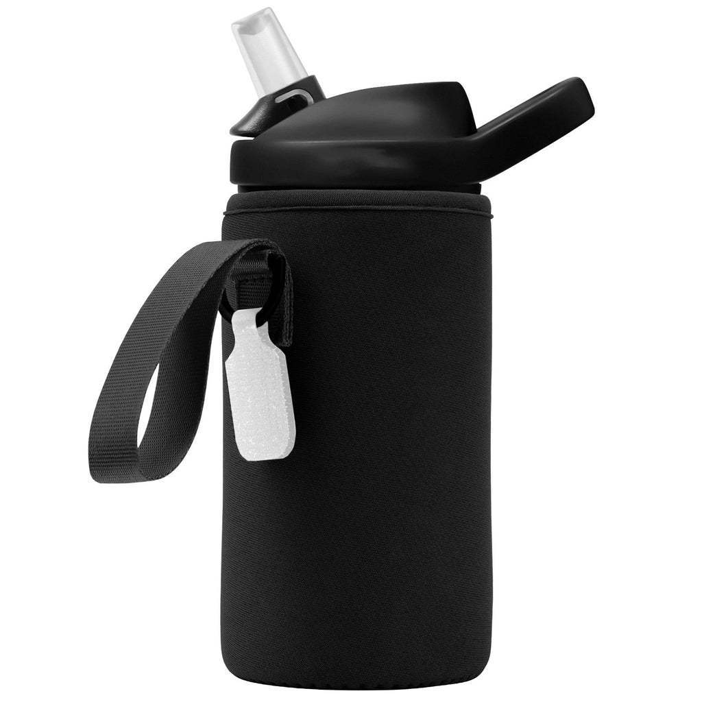 Linkidea Water Bottle Sleeve Compatible with CamelBak Eddy+ Tritan 14oz, Steel 12oz Kids Bottle, Waterbottle Holder Bag with Name Tag, Black M386F