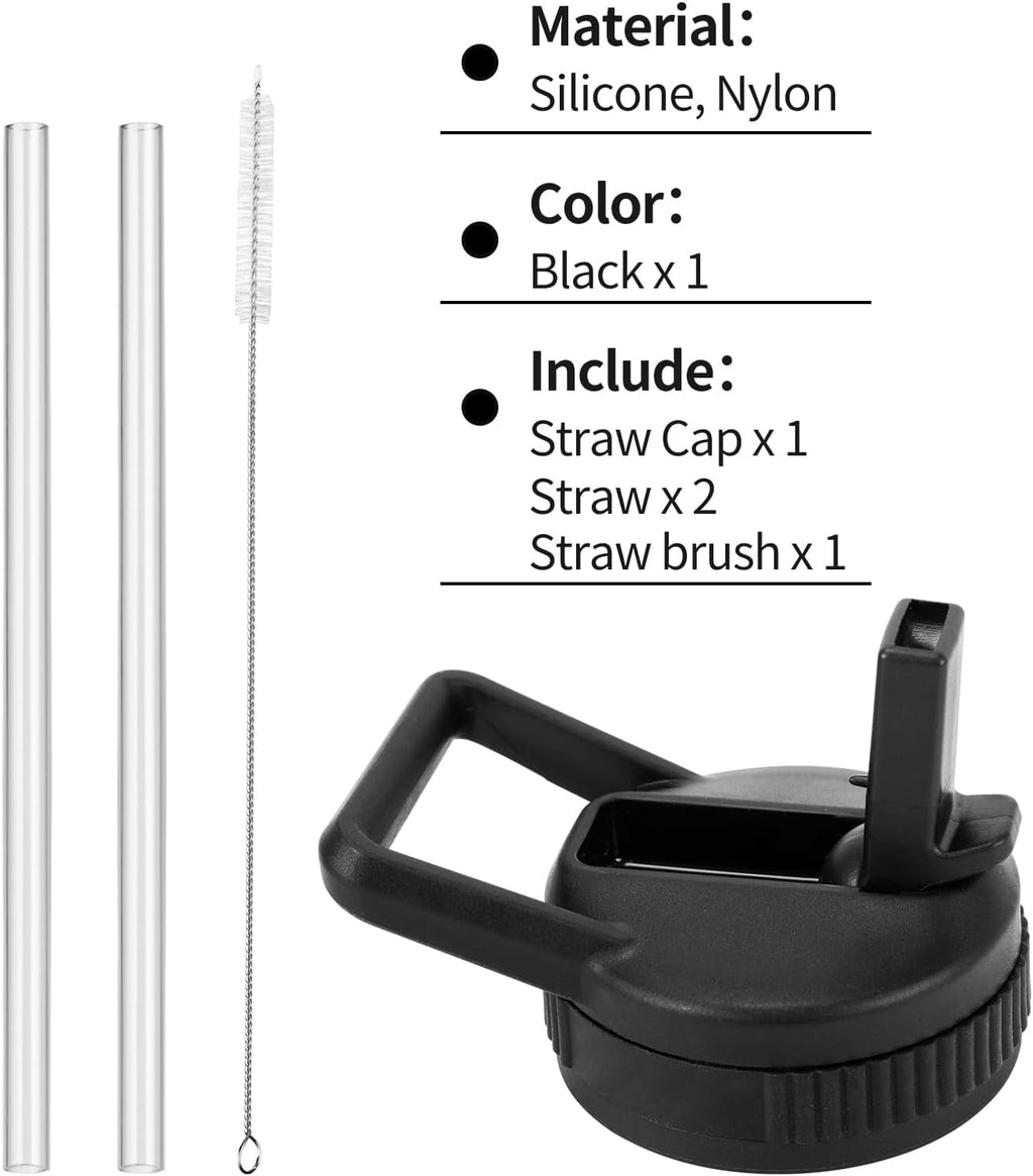 Straw Lid Compatible with Nalgene Water Bottles 32 OZ, BPA-Free Straws Lid with Handle for Nalgene Wide Mouth, Replacement Bottle Cap Accessories with 2 Straws and 1 Straw Brush M230Y