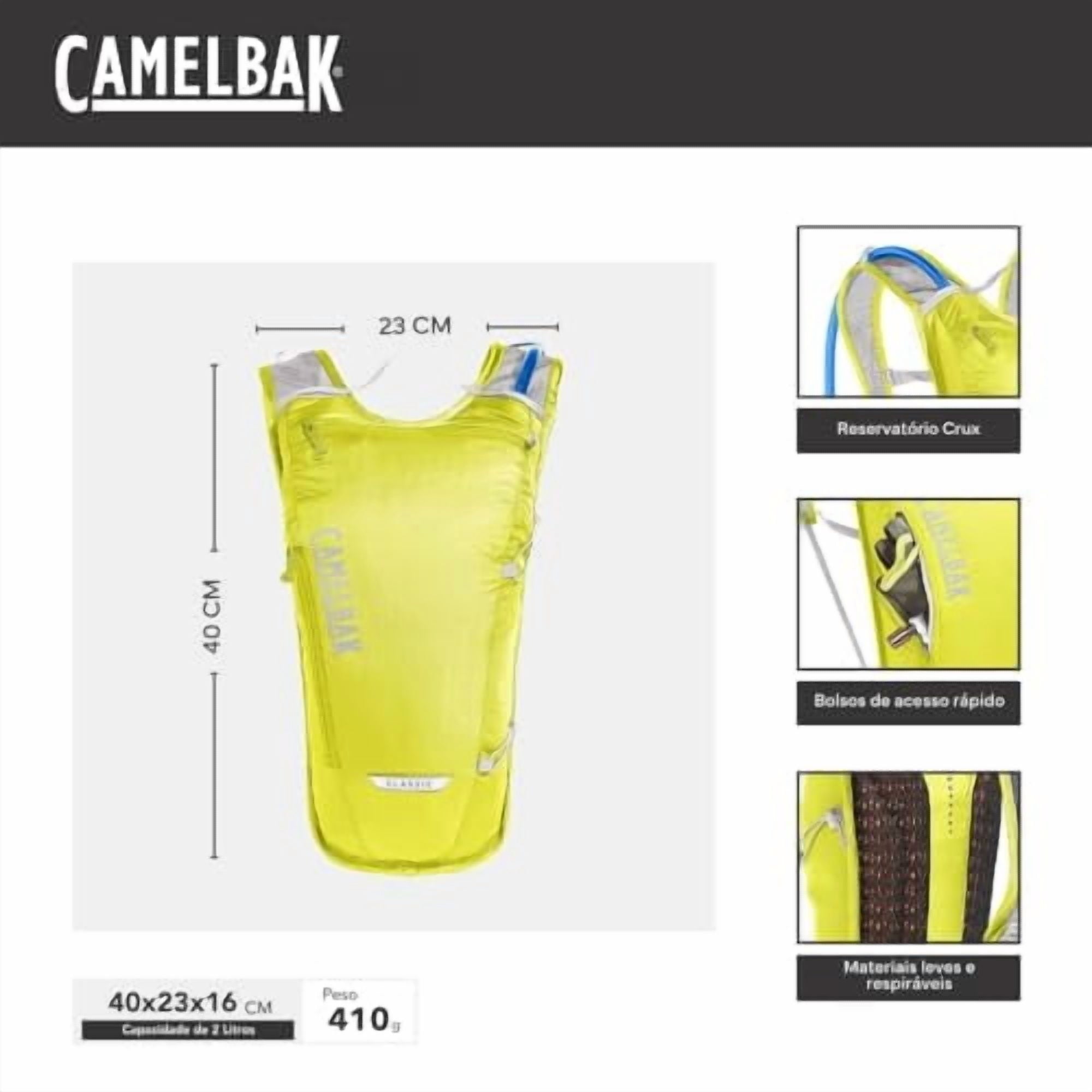 Camelbak Classic Light Hydration Pack Bag Inc Reservior Yellow/Silver 70oz M296M