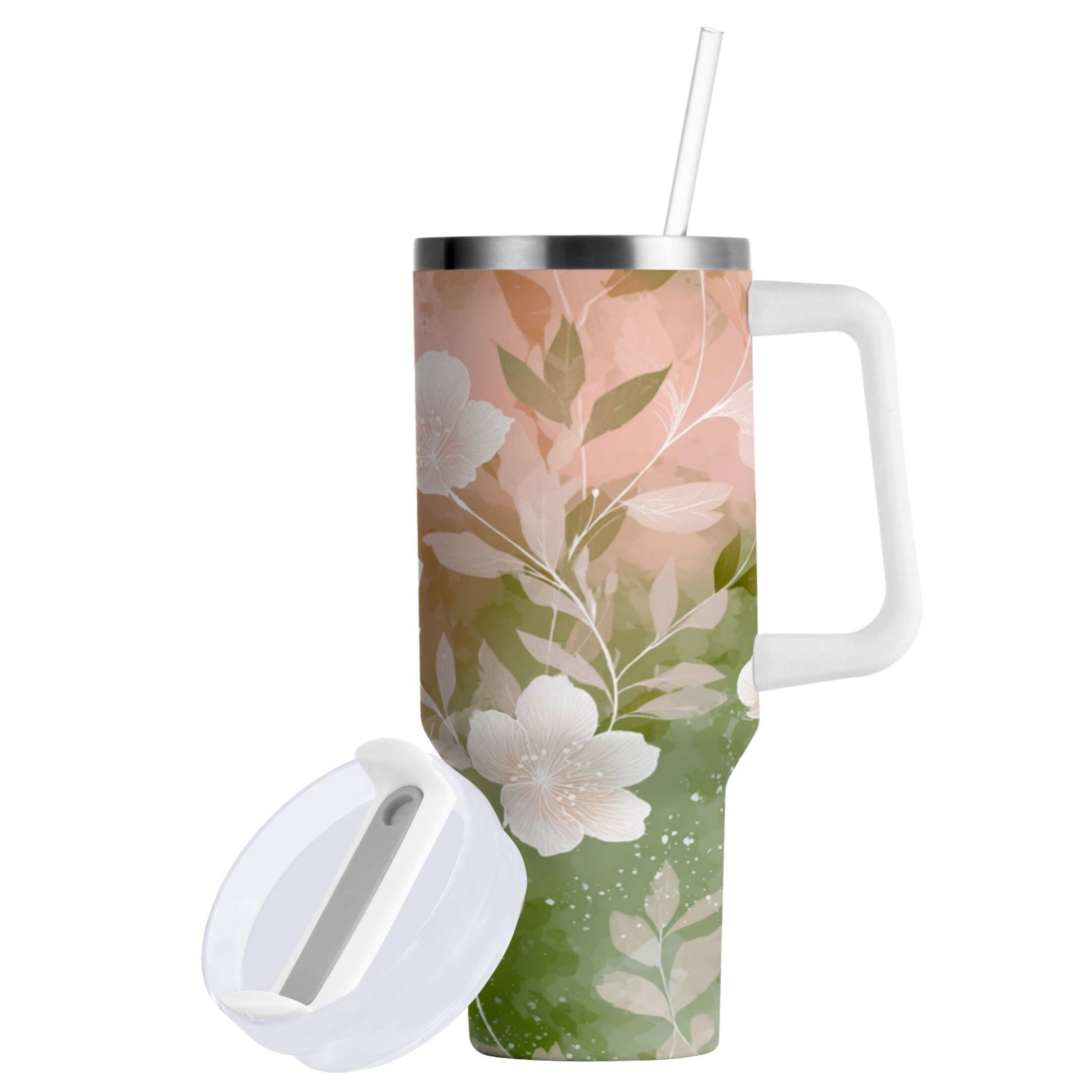 30 oz Insulated Stainless Steel Tumbler Double Wall Stainless Steel Tumbler with 2-Way Drinking Gradient Elegant Floral M471M