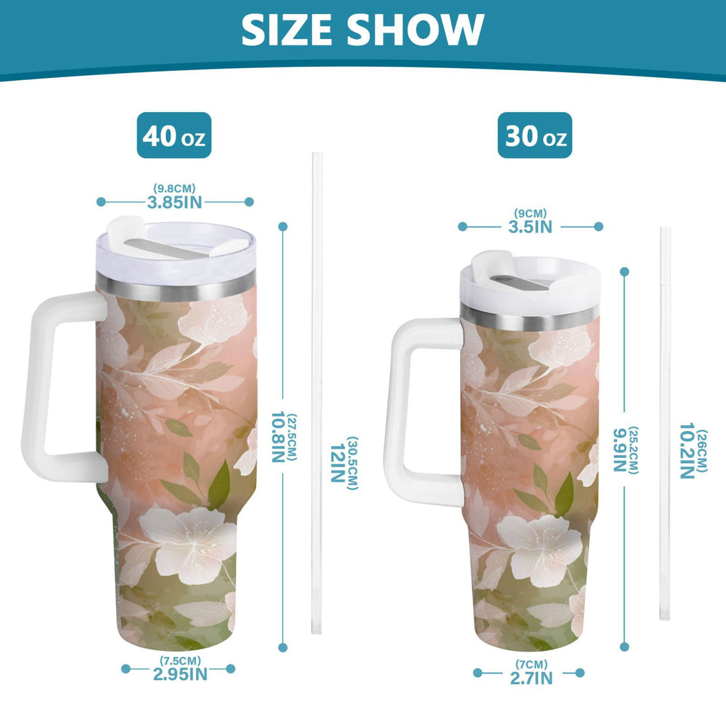 30 oz Insulated Stainless Steel Tumbler Double Wall Stainless Steel Tumbler with 2-Way Drinking Gradient Elegant Floral M471M