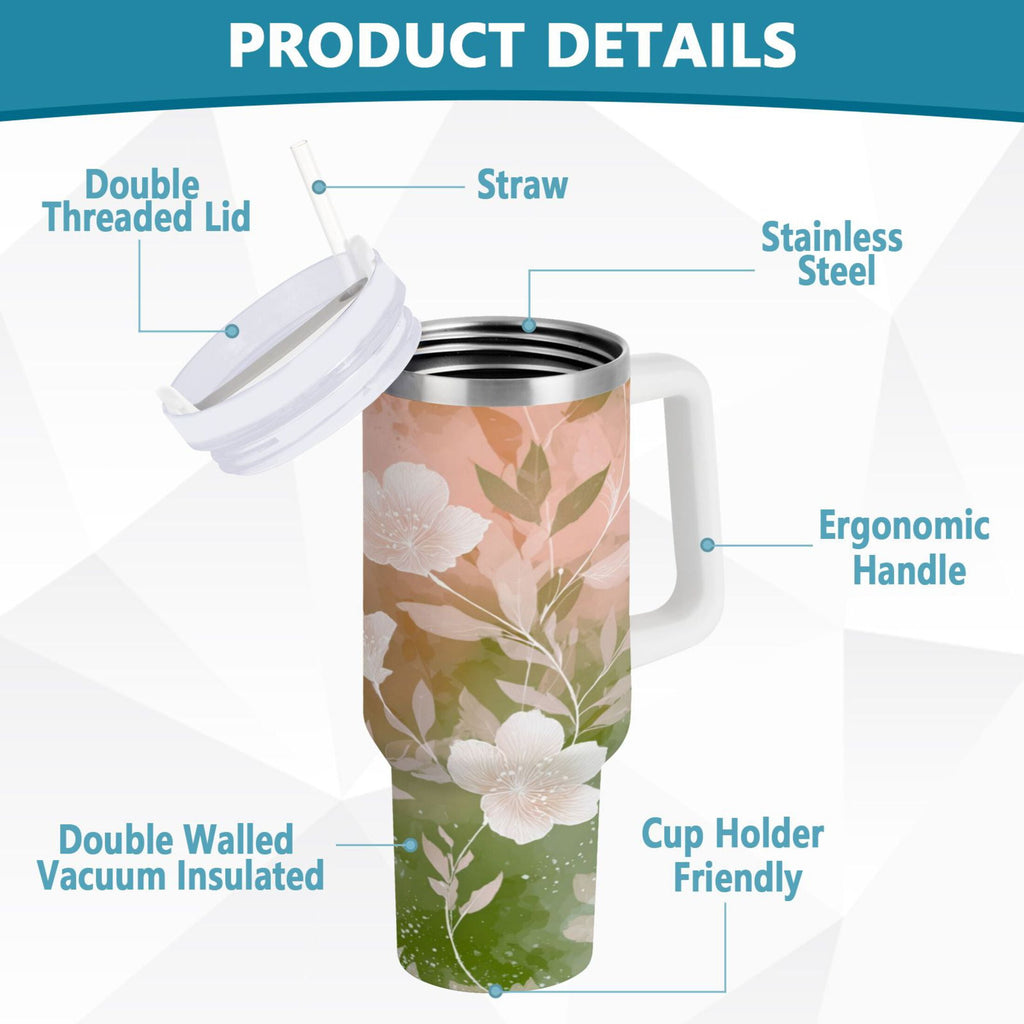 30 oz Insulated Stainless Steel Tumbler Double Wall Stainless Steel Tumbler with 2-Way Drinking Gradient Elegant Floral M471M