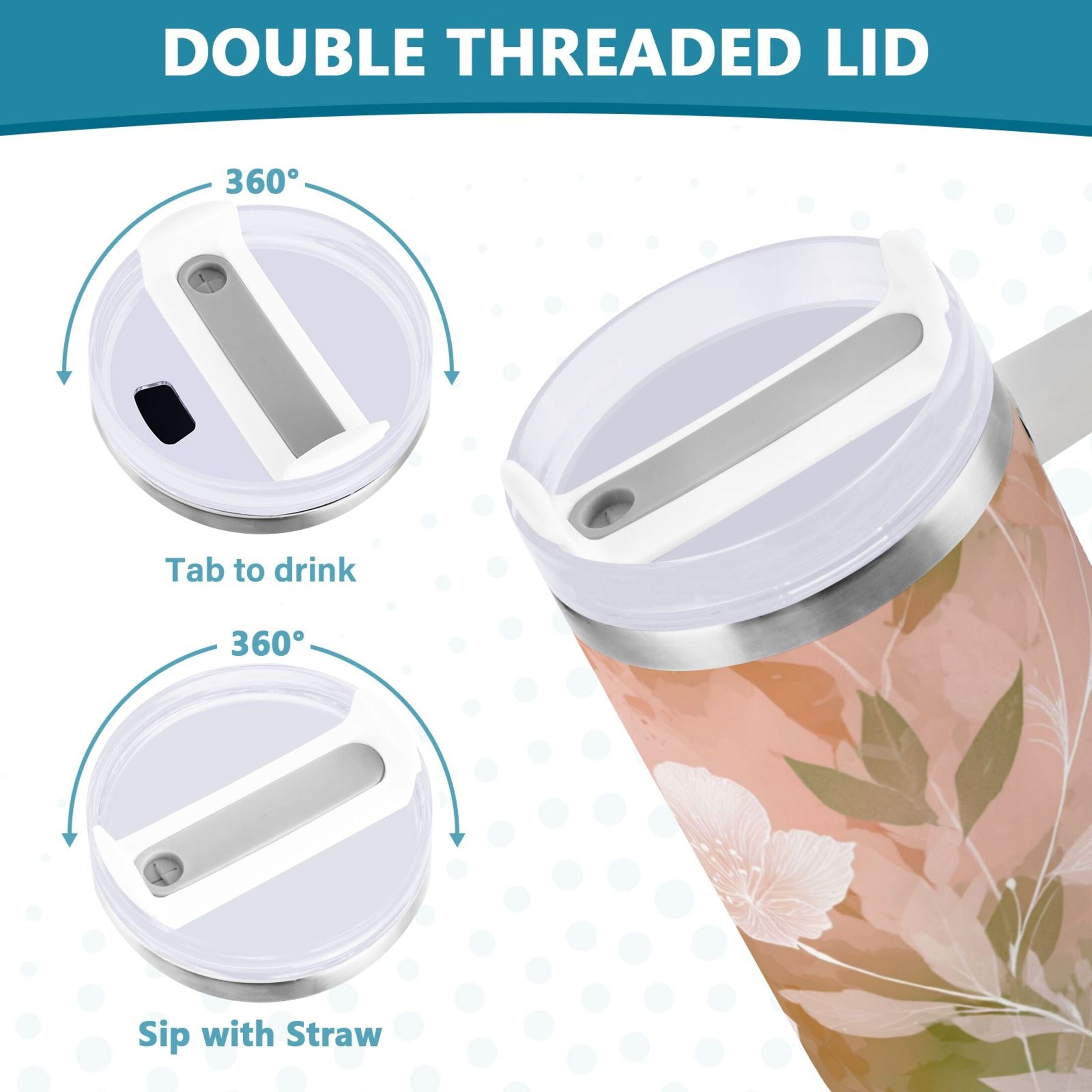 30 oz Insulated Stainless Steel Tumbler Double Wall Stainless Steel Tumbler with 2-Way Drinking Gradient Elegant Floral M471M
