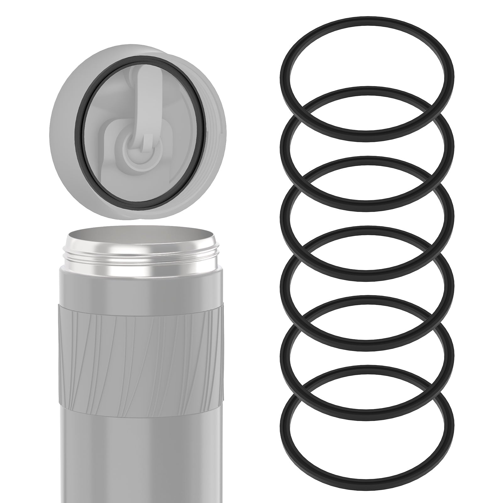 Linkidea 6 Pack Water Bottle Gasket Replacement Compatible with Contigo Byron Snapseal Travel Mug 16oz/20oz, Silicone O Ring Leak Proof Rubber Seal with Tweezer for Bottle Lid, Black M126N