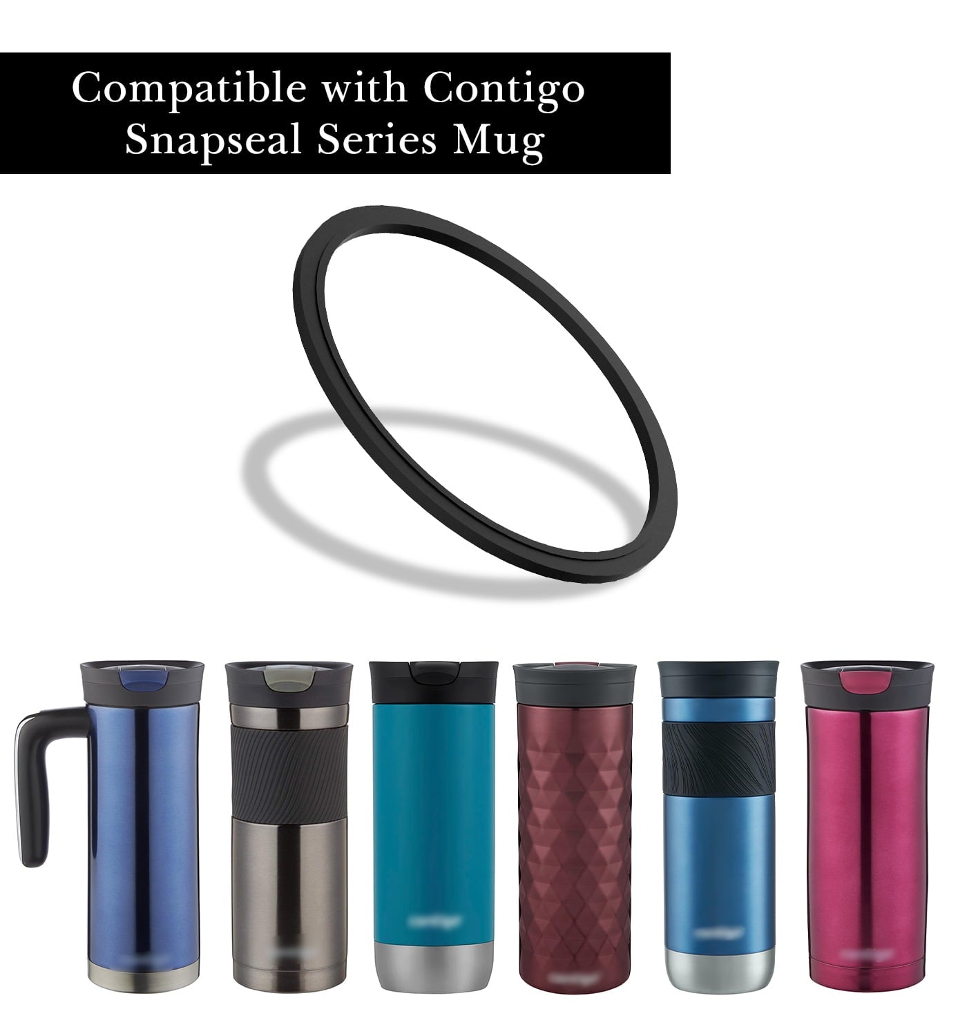 Linkidea 6 Pack Water Bottle Gasket Replacement Compatible with Contigo Byron Snapseal Travel Mug 16oz/20oz, Silicone O Ring Leak Proof Rubber Seal with Tweezer for Bottle Lid, Black M126N