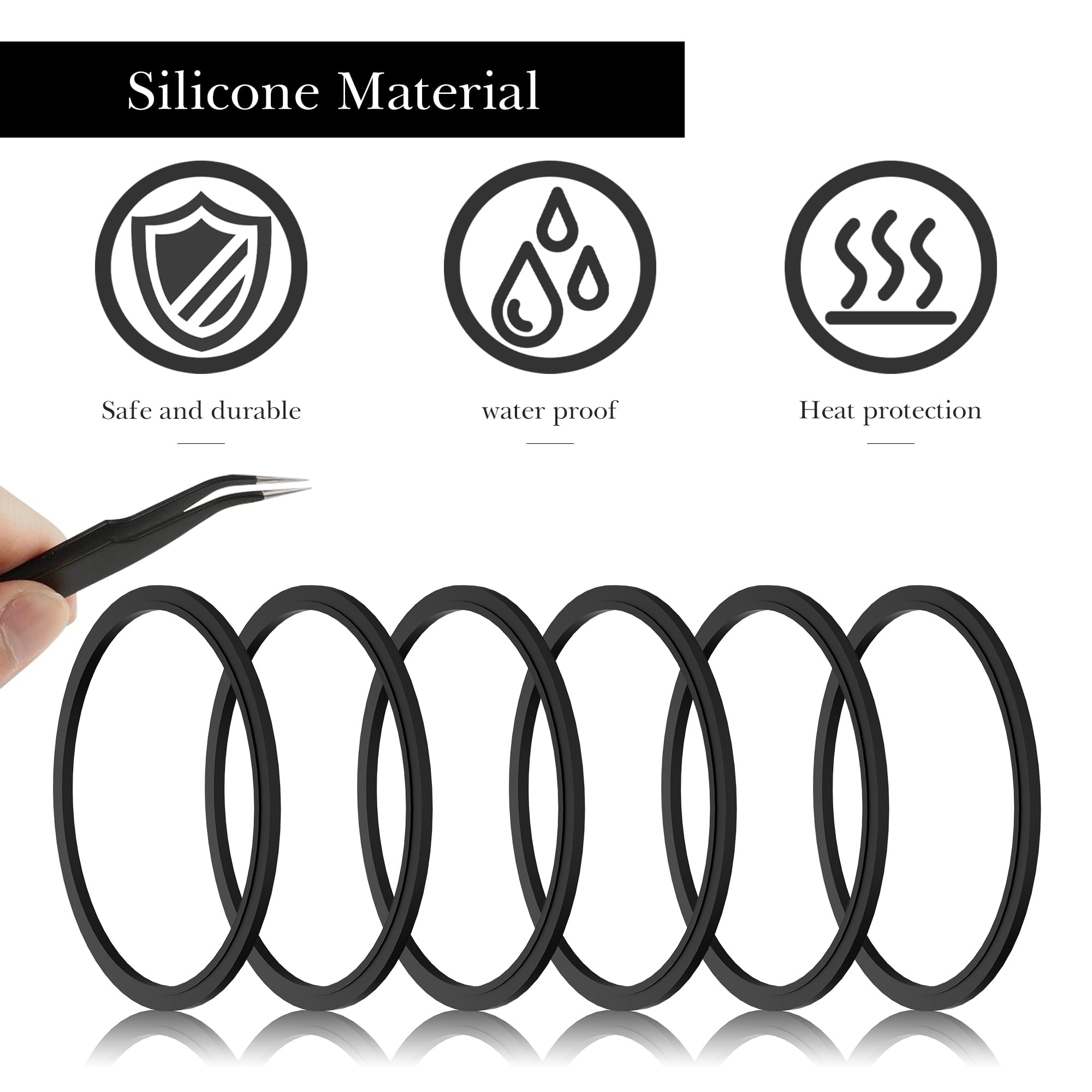 Linkidea 6 Pack Water Bottle Gasket Replacement Compatible with Contigo Byron Snapseal Travel Mug 16oz/20oz, Silicone O Ring Leak Proof Rubber Seal with Tweezer for Bottle Lid, Black M126N