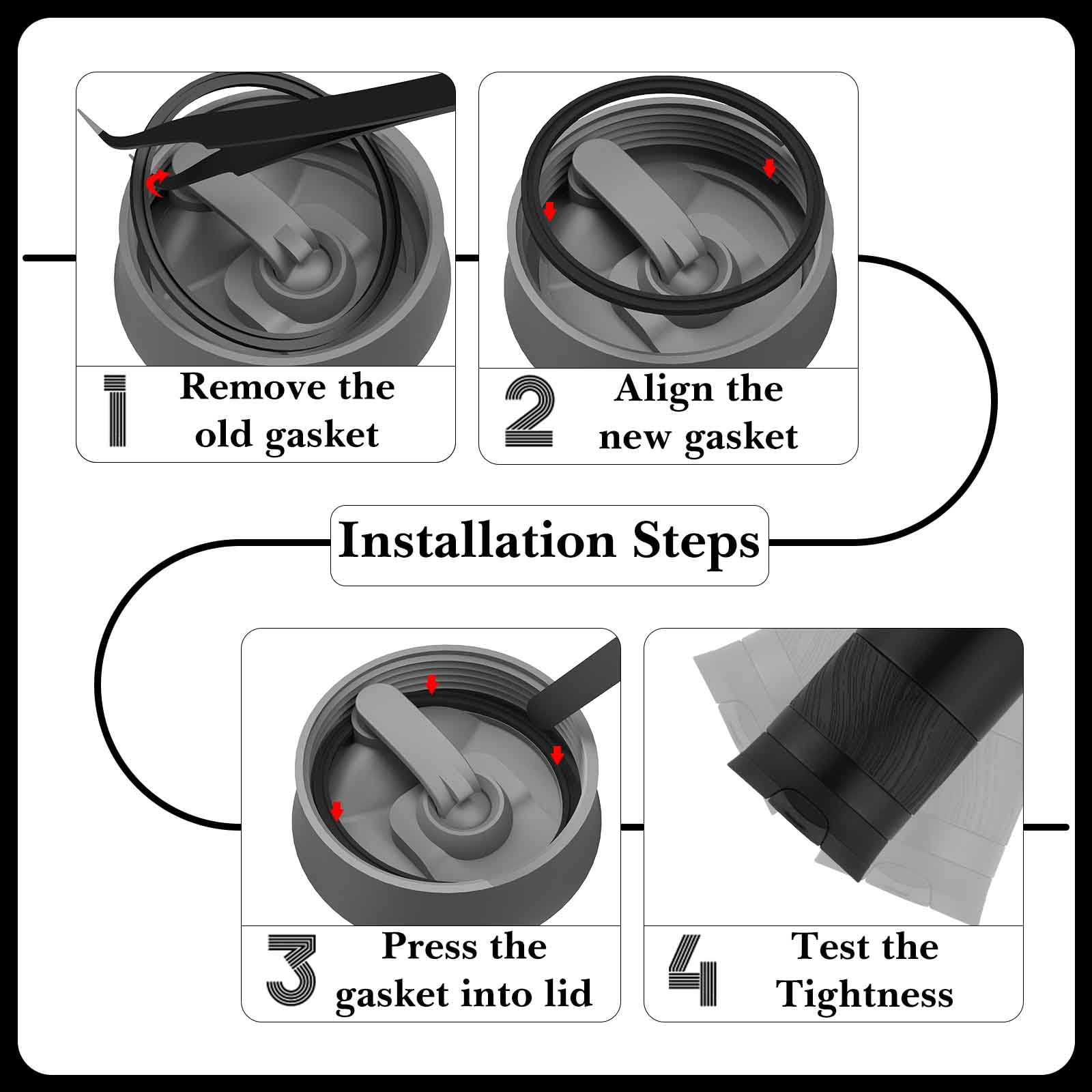Linkidea 6 Pack Water Bottle Gasket Replacement Compatible with Contigo Byron Snapseal Travel Mug 16oz/20oz, Silicone O Ring Leak Proof Rubber Seal with Tweezer for Bottle Lid, Black M126N