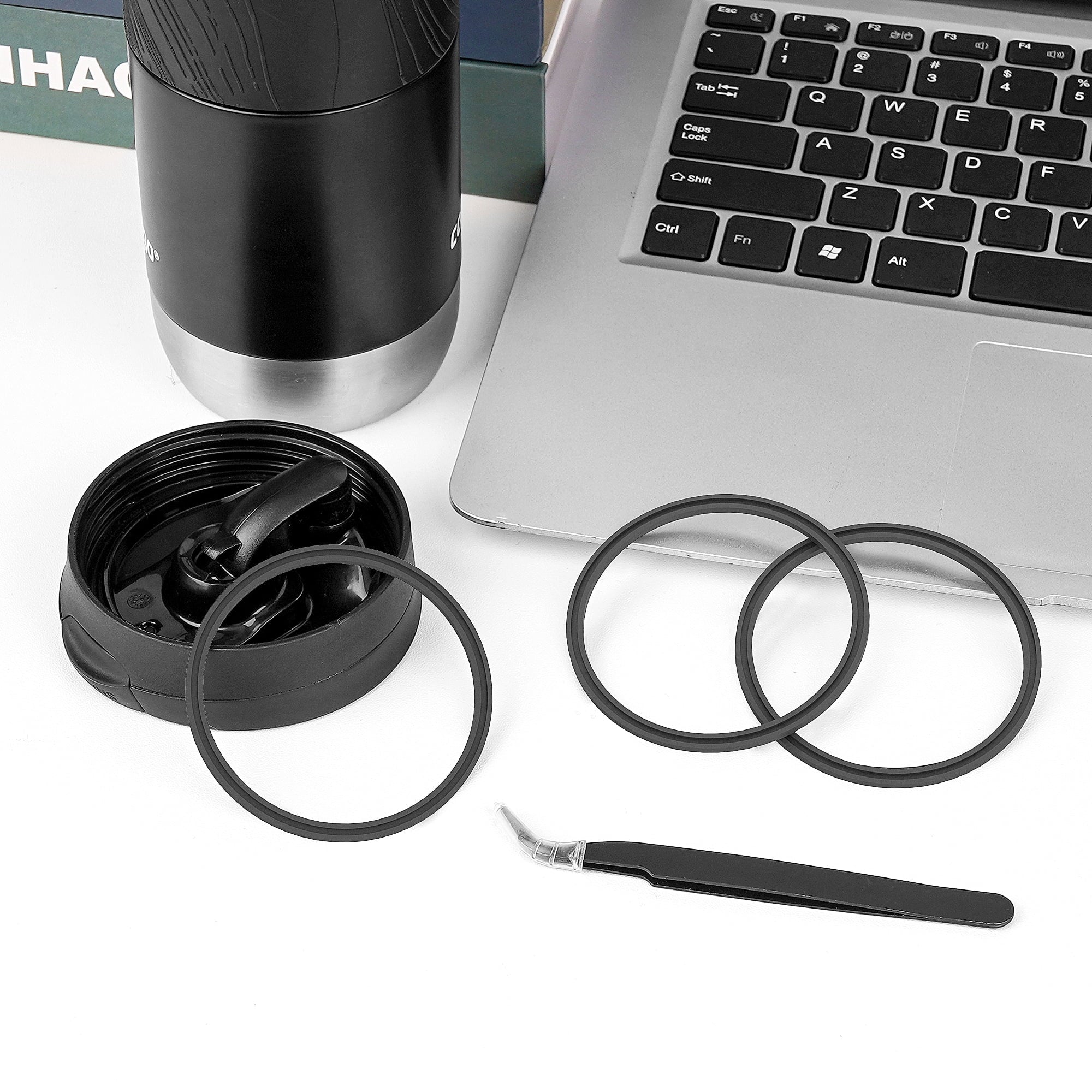 Linkidea 6 Pack Water Bottle Gasket Replacement Compatible with Contigo Byron Snapseal Travel Mug 16oz/20oz, Silicone O Ring Leak Proof Rubber Seal with Tweezer for Bottle Lid, Black M126N