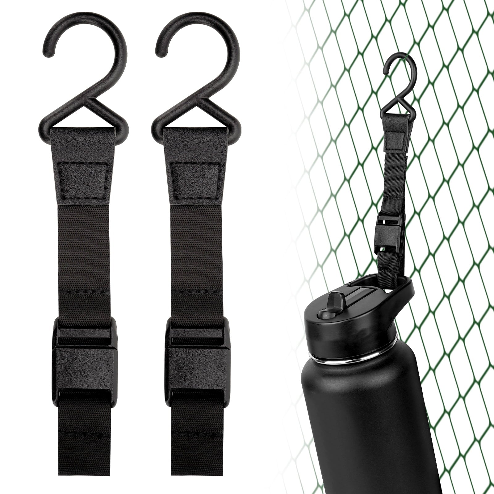 Linkidea 2 Pack Fence Hooks for Waterbottle, Compatible with Stanley, Nalgene, IRON FLASK with Handle Bottle &amp; Tumbler, S Shaped Hook Hanger Magnetic Buckle for Outdoor Sports Camping M231C