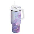 40 oz Insulated Stainless Steel Tumbler Double Wall Stainless Steel Tumbler with 2-Way Drinking Pink and Blue Marble Texture M490Y