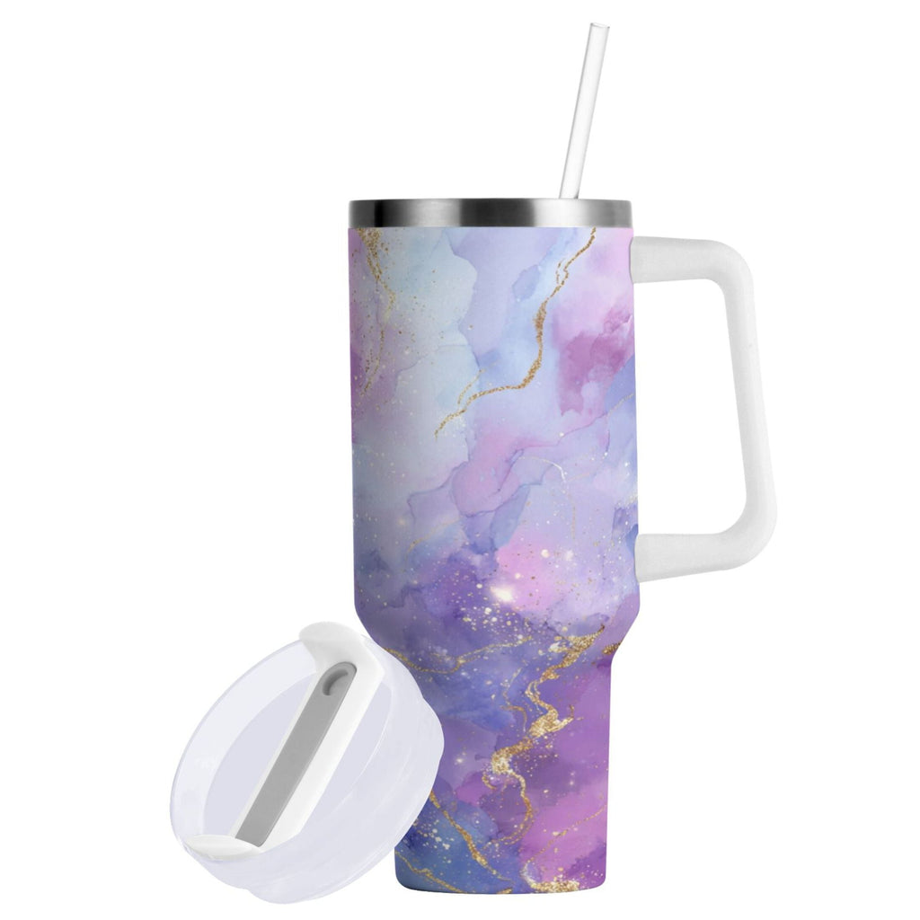 40 oz Insulated Stainless Steel Tumbler Double Wall Stainless Steel Tumbler with 2-Way Drinking Pink and Blue Marble Texture M490Y