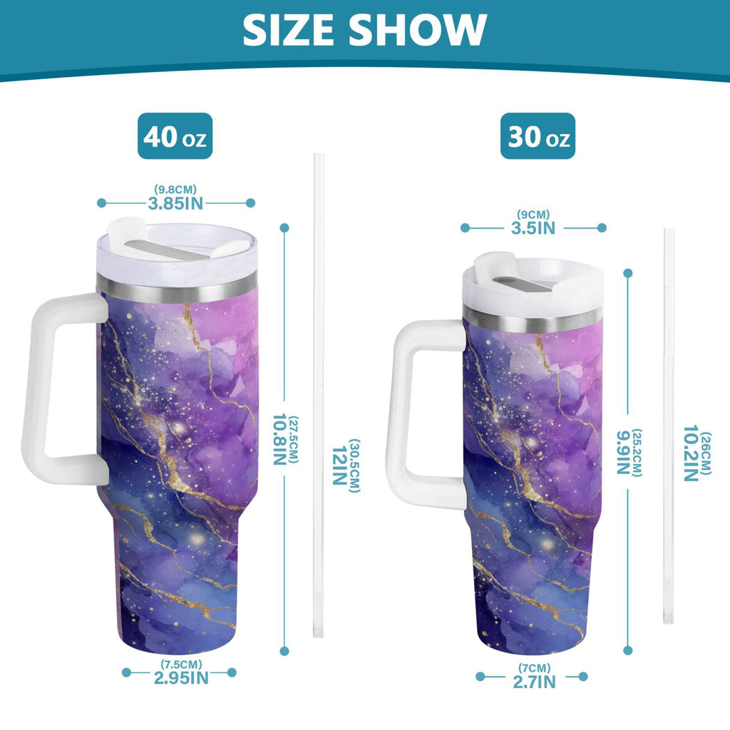 40 oz Insulated Stainless Steel Tumbler Double Wall Stainless Steel Tumbler with 2-Way Drinking Pink and Blue Marble Texture M490Y