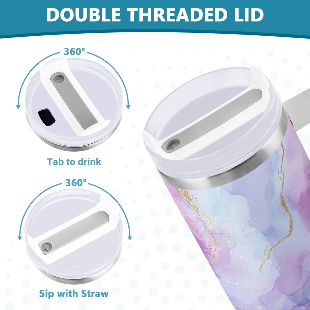 40 oz Insulated Stainless Steel Tumbler Double Wall Stainless Steel Tumbler with 2-Way Drinking Pink and Blue Marble Texture M490Y