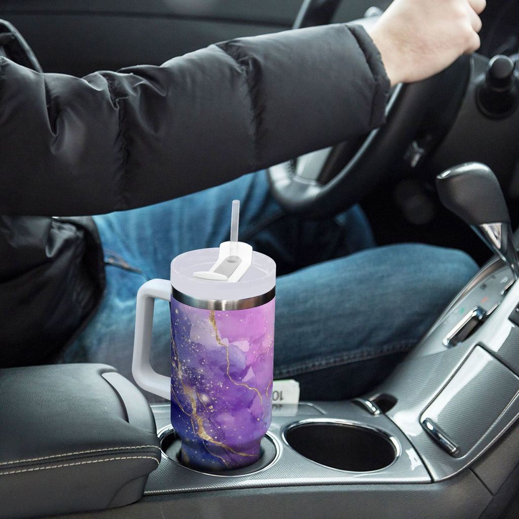 40 oz Insulated Stainless Steel Tumbler Double Wall Stainless Steel Tumbler with 2-Way Drinking Pink and Blue Marble Texture M490Y