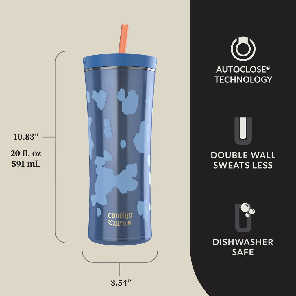 Contigo 20oz Shake &amp; Go Tumbler, Plastic with Straw, Stellar Jay Cowhide Couture M119U