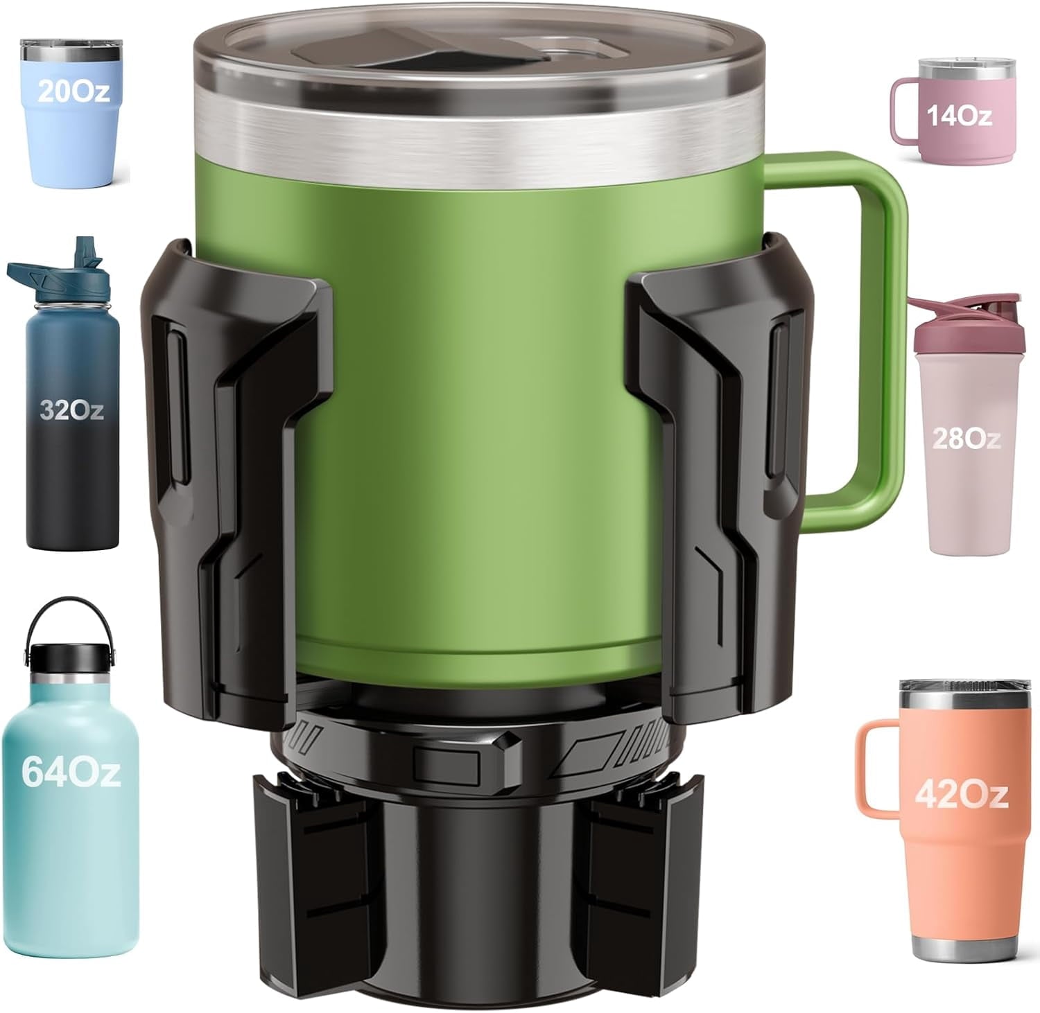 Cup Holder Expander: One-Button Open, Universal, Adjustable Holder(Diameter 2.6"- 4.8"), Cup Holder Expander for , , Nalgene, Takeya, Camelbak, Ramblers, , Tumblers, Mugs M220E