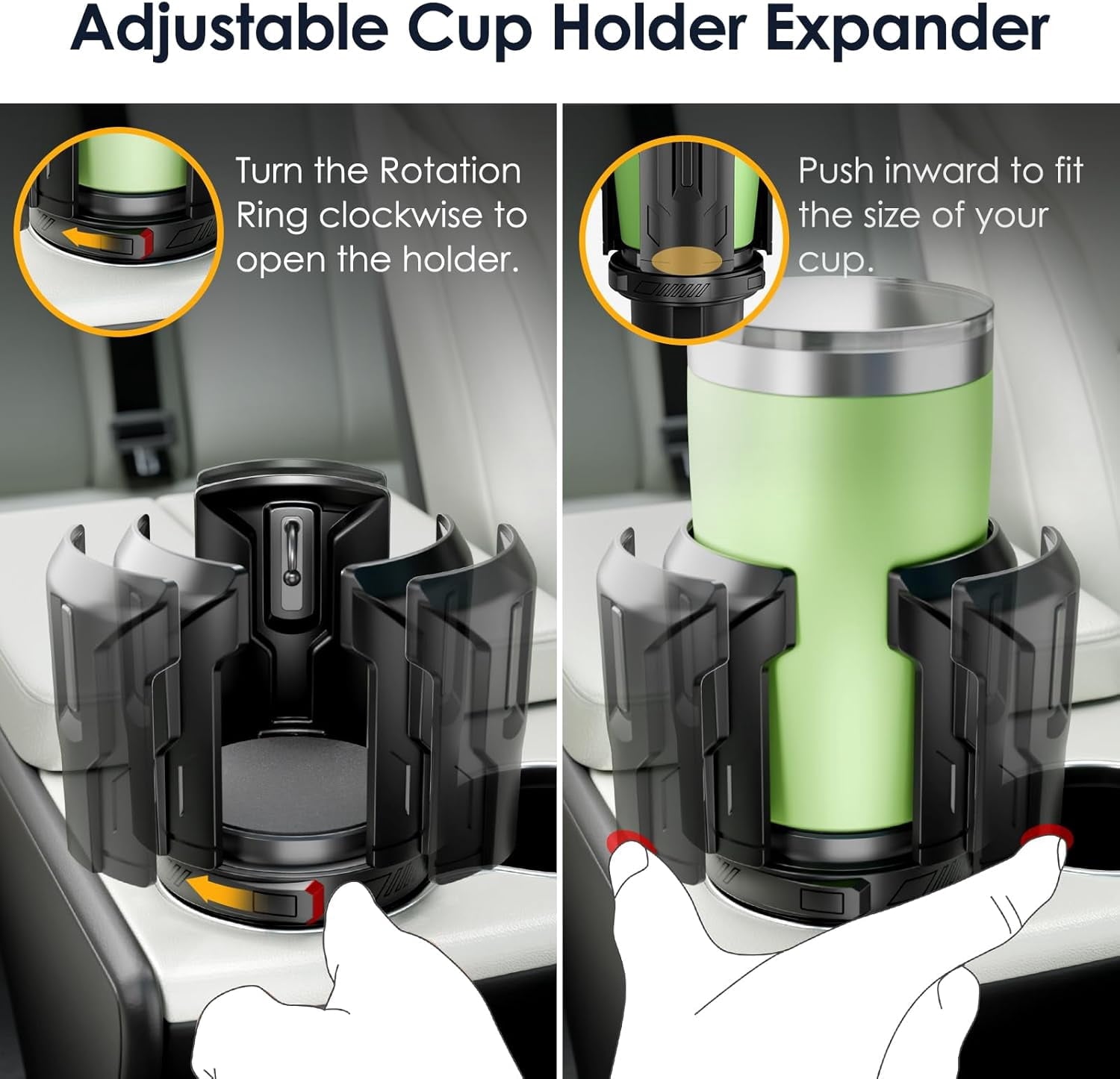 Cup Holder Expander: One-Button Open, Universal, Adjustable Holder(Diameter 2.6"- 4.8"), Cup Holder Expander for , , Nalgene, Takeya, Camelbak, Ramblers, , Tumblers, Mugs M220E