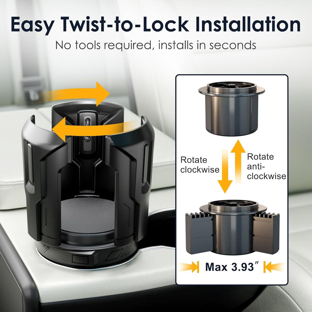 Cup Holder Expander: One-Button Open, Universal, Adjustable Holder(Diameter 2.6"- 4.8"), Cup Holder Expander for , , Nalgene, Takeya, Camelbak, Ramblers, , Tumblers, Mugs M220E
