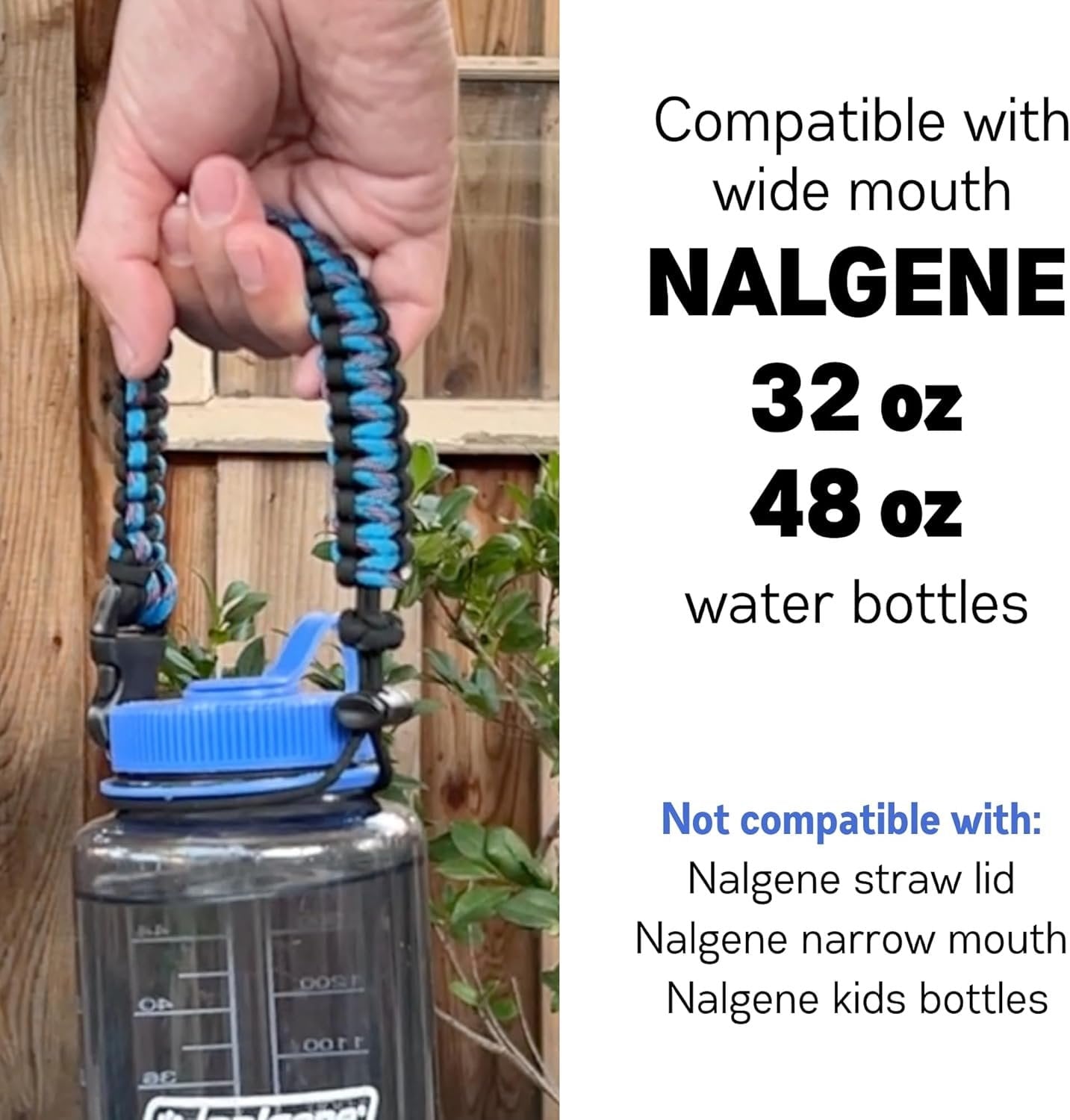 Hydrocord Handle for Nalgene Water Bottles, Fits Wide Mouth Water Bottles, Durable Carrier, Secure Accessories, Compatible with 32oz, 36oz, 48oz Water Bottle (Black) M206P