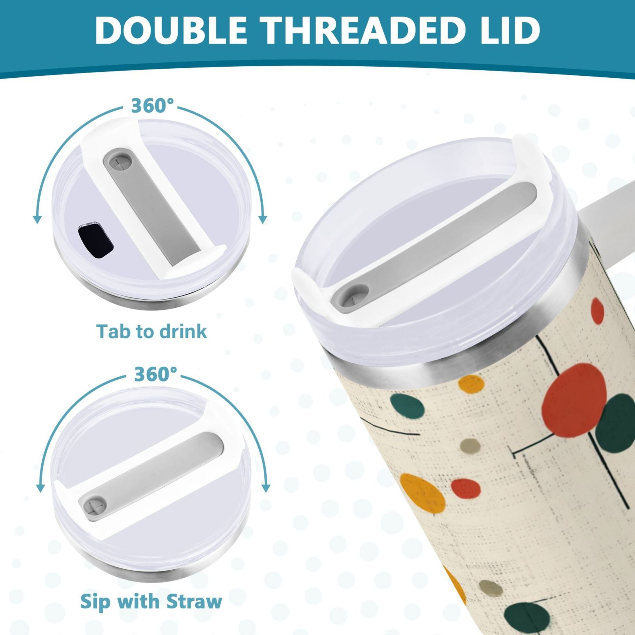30 oz Insulated Stainless Steel Tumbler Double Wall Stainless Steel Tumbler with 2-Way Drinking Colorful Dots and Lines M646S