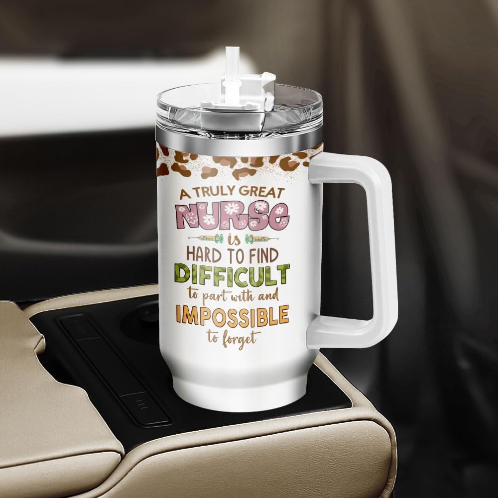 Tumbler 40 Oz With Handle Lid And Straw, Nurse Gifts, Black Camo White Engraved Print Travel Nurses Tumblers Handle Funny Cups Nursing For, Great Nurse Rainbow Daisy Flower M683Y