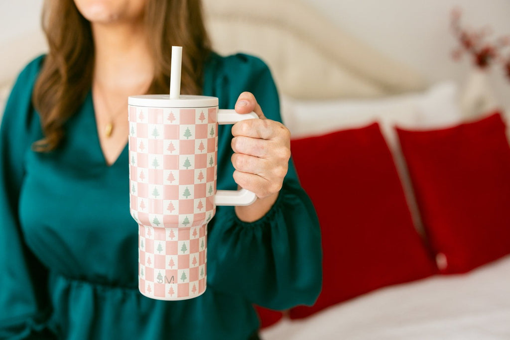 Simple Modern 30 fl oz Insulated Stainless Steel Trek Tumbler with Straw Lid | Seaglass Sage and Cream Checkmate M690P