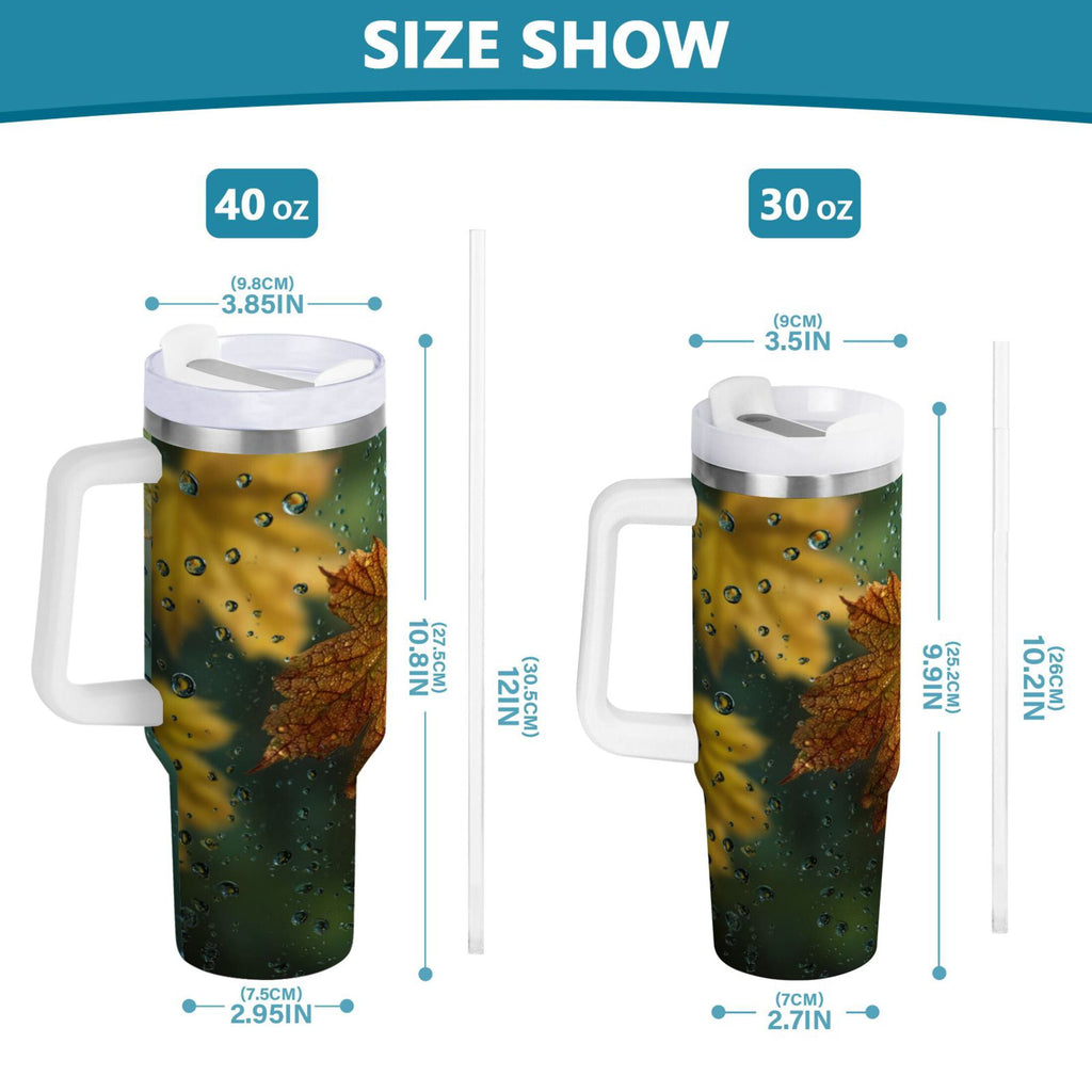 30 oz Insulated Stainless Steel Tumbler Double Wall Stainless Steel Tumbler with 2-Way Drinking Leaves with Water Droplets M500Q
