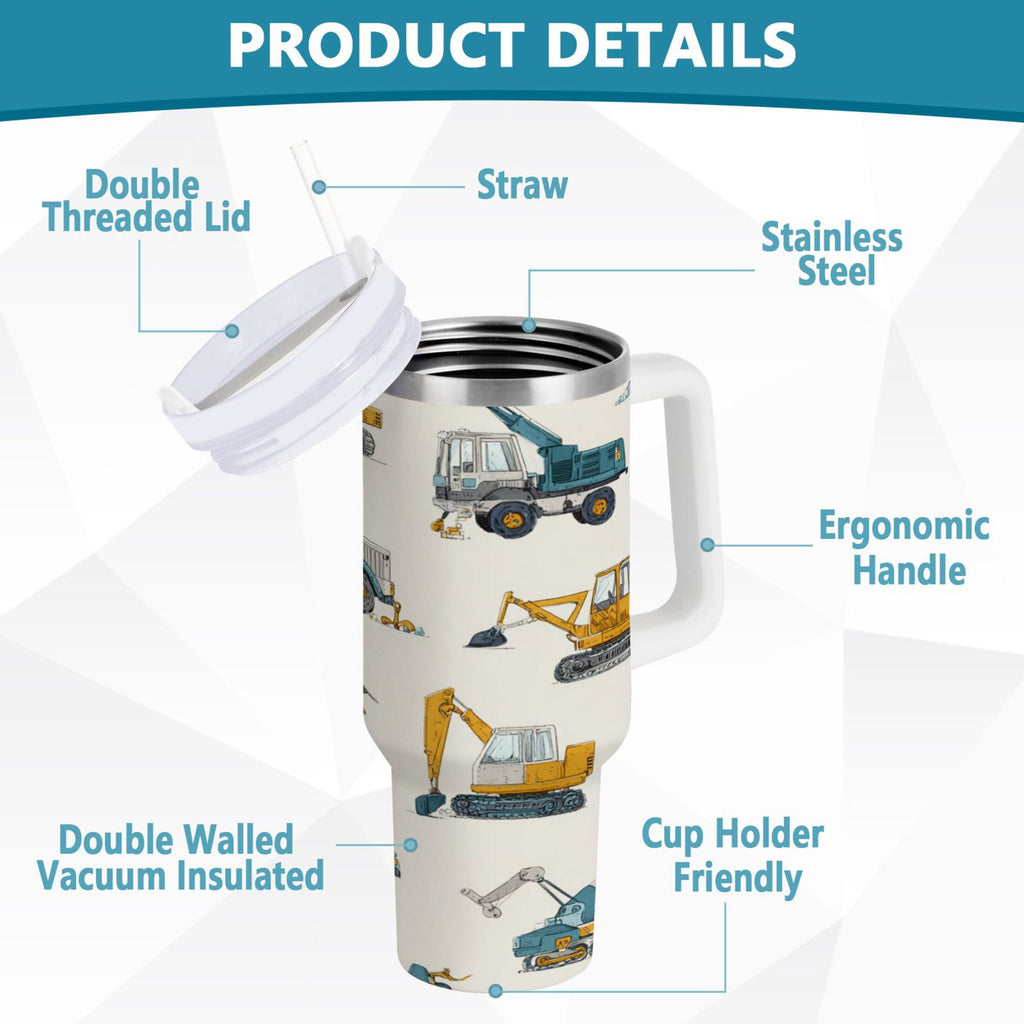 30 oz Insulated Stainless Steel Tumbler Double Wall Stainless Steel Tumbler with 2-Way Drinking Engineering Vehicle Pattern M653U