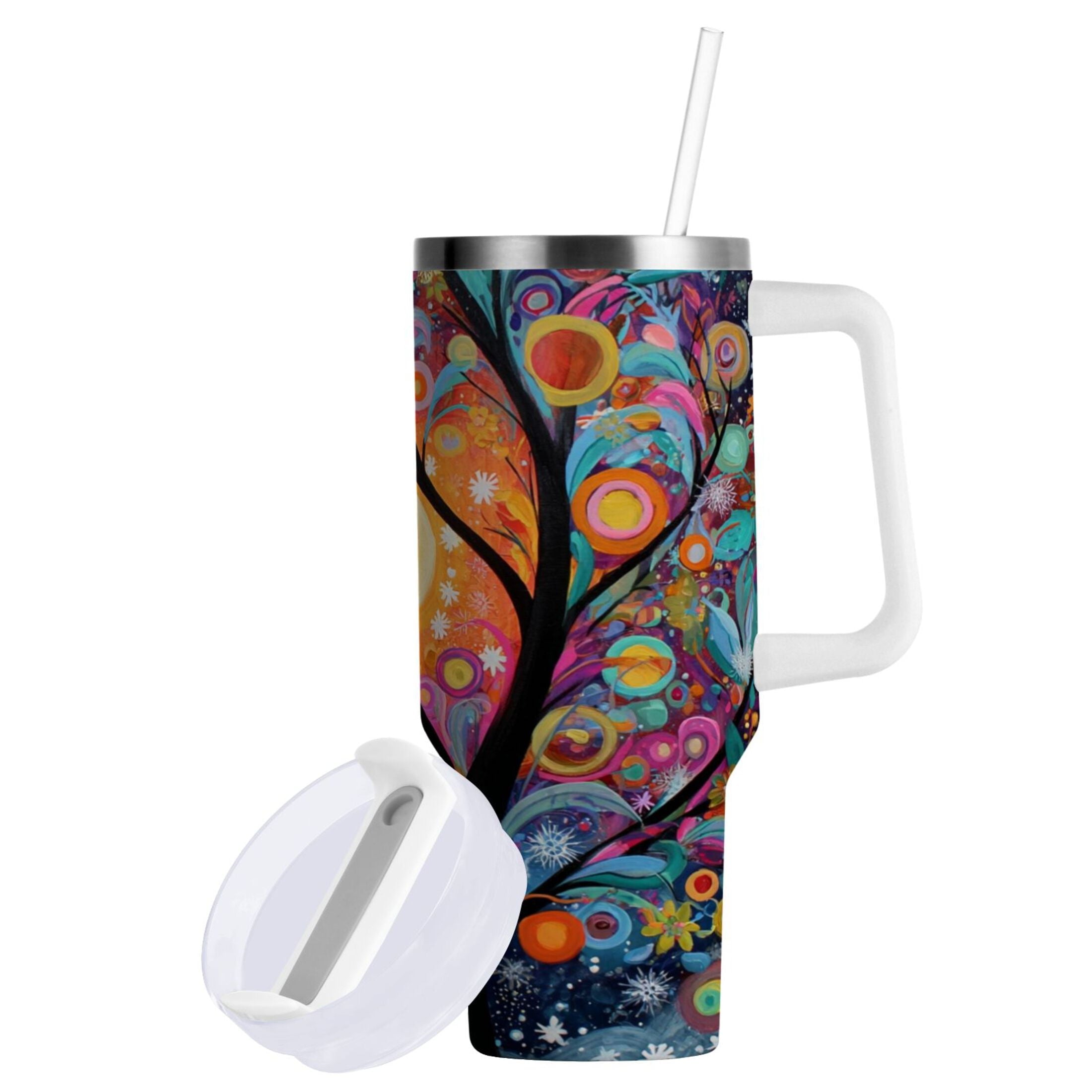 30 oz Insulated Stainless Steel Tumbler Double Wall Stainless Steel Tumbler with 2-Way Drinking Beautiful Abstract Tree Painting M654J