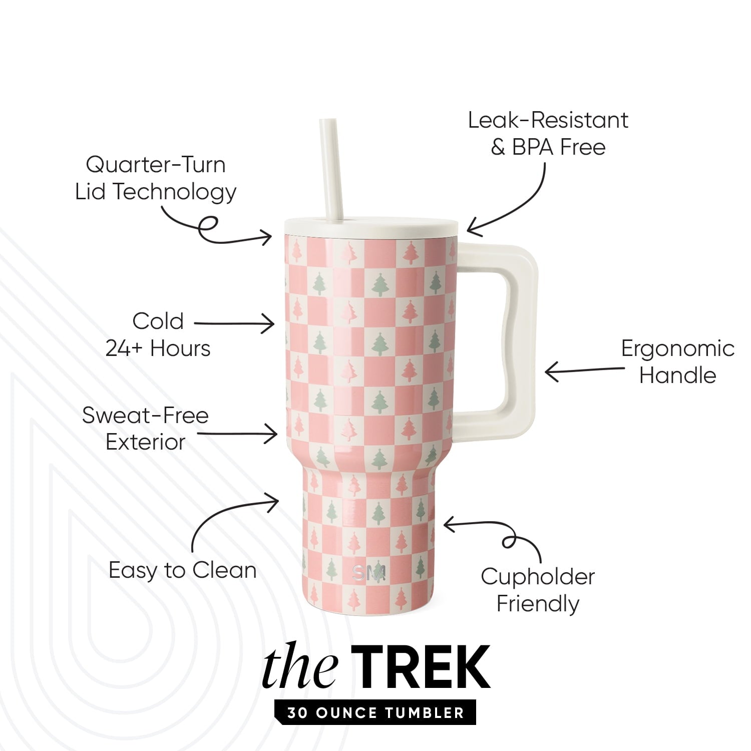Simple Modern 30 fl oz Insulated Stainless Steel Trek Tumbler with Straw Lid | Seaglass Sage and Cream Checkmate M690P