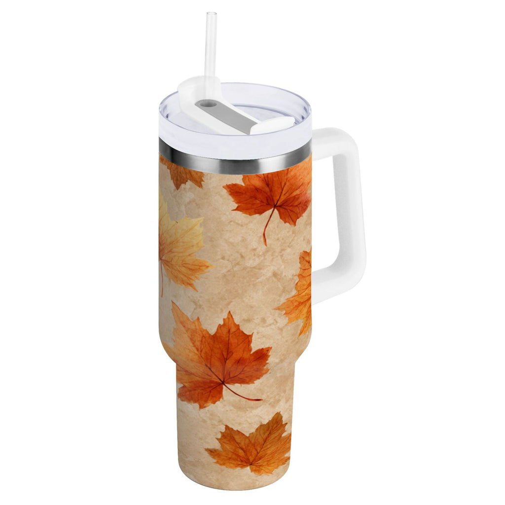 40 oz Insulated Stainless Steel Tumbler Double Wall Stainless Steel Tumbler with 2-Way Drinking Orange Autumn Leaves Pattern M478U
