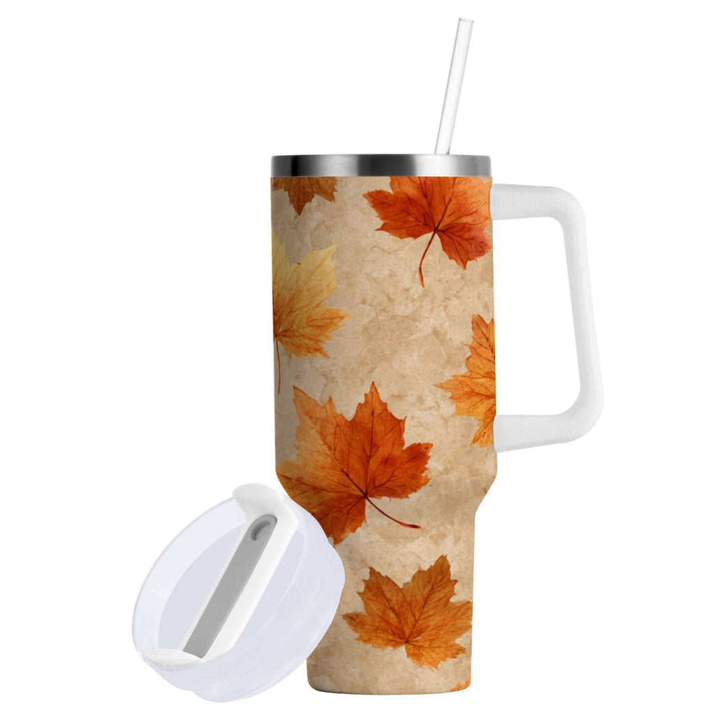 40 oz Insulated Stainless Steel Tumbler Double Wall Stainless Steel Tumbler with 2-Way Drinking Orange Autumn Leaves Pattern M478U