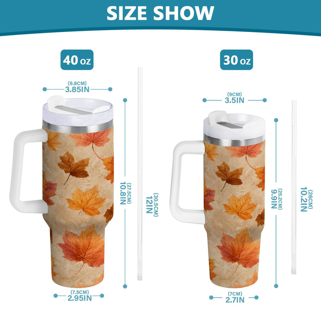 40 oz Insulated Stainless Steel Tumbler Double Wall Stainless Steel Tumbler with 2-Way Drinking Orange Autumn Leaves Pattern M478U