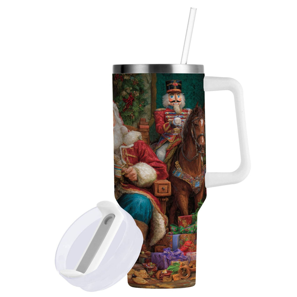 40 oz Insulated Stainless Steel Tumbler Double Wall Stainless Steel Tumbler with 2-Way Drinking Santa Eating Cookies M548G