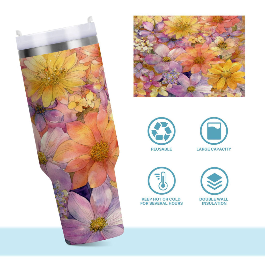 30 oz Insulated Stainless Steel Tumbler Double Wall Stainless Steel Tumbler with 2-Way Drinking Summer Blossoms M540J