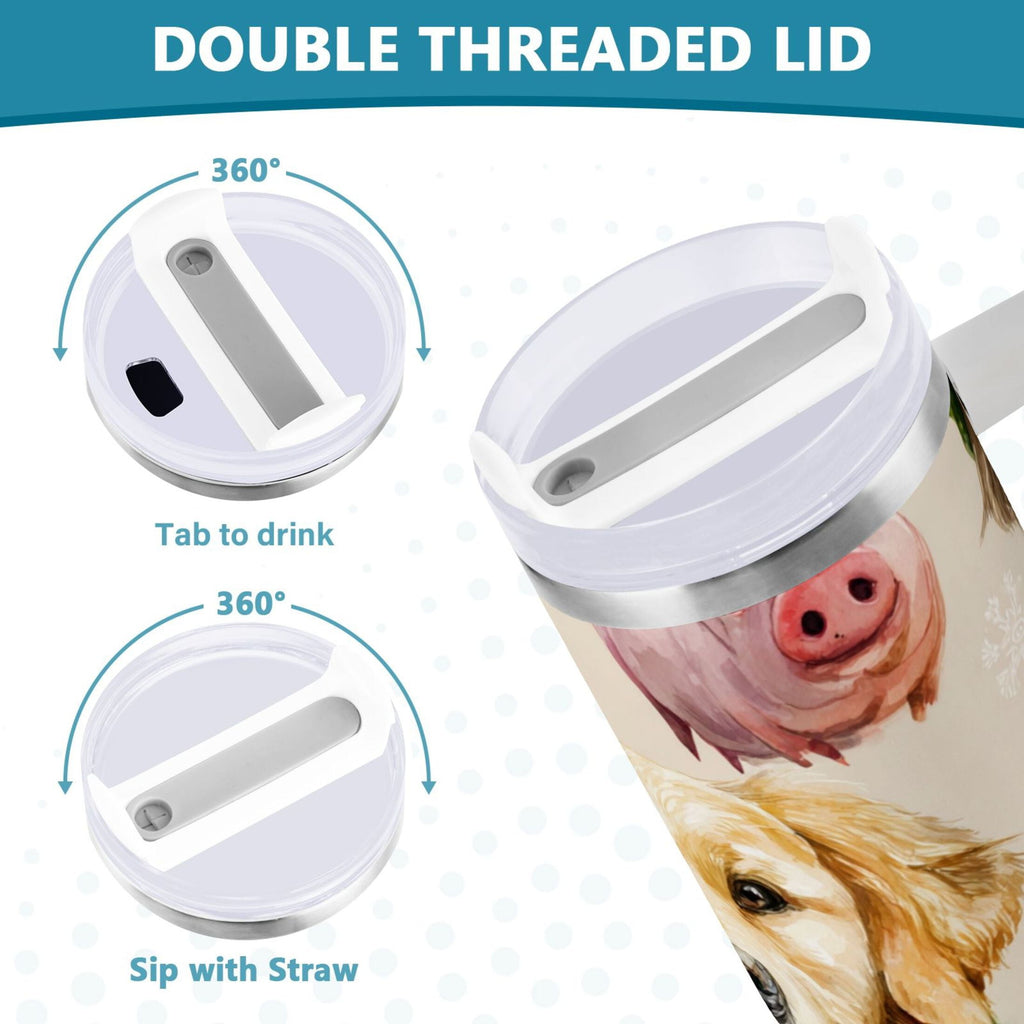 30 oz Insulated Stainless Steel Tumbler Double Wall Stainless Steel Tumbler with 2-Way Drinking Watercolor Animals Pattern M618Q